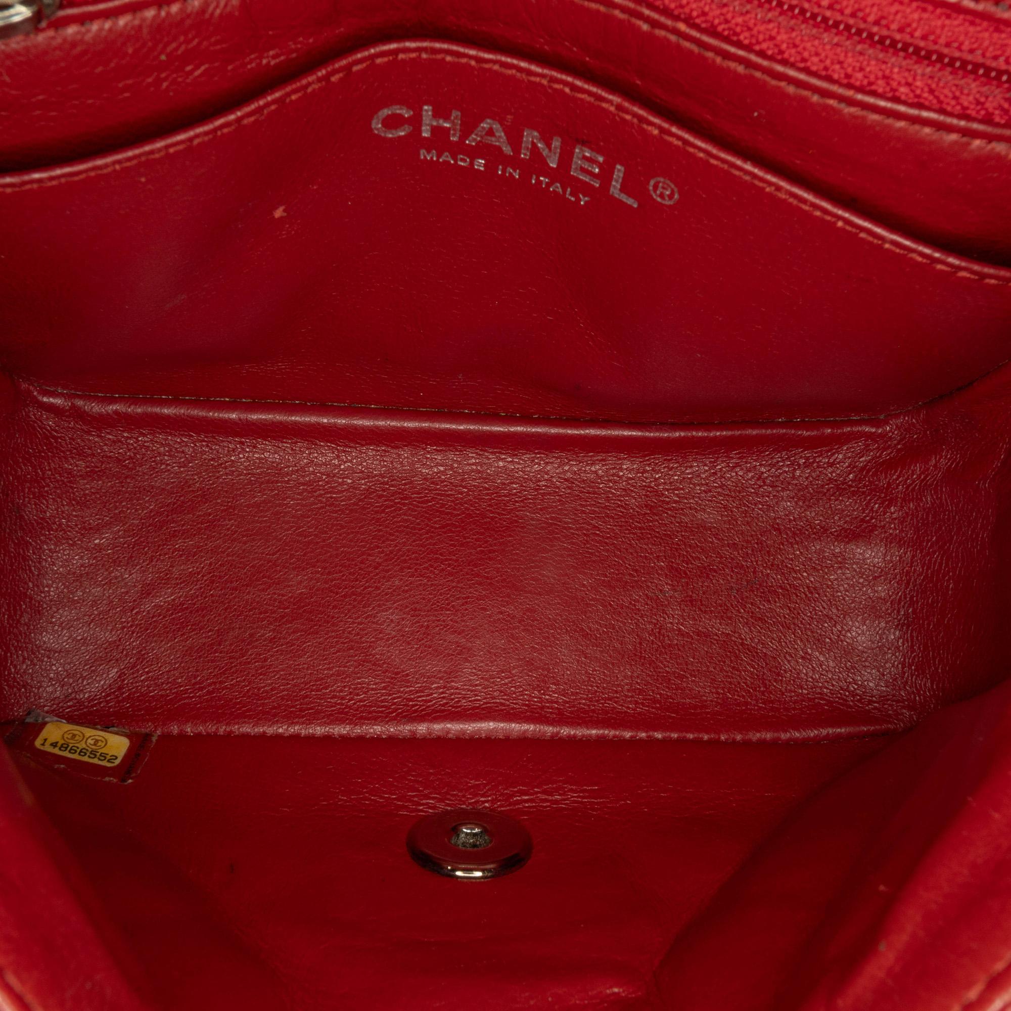 Chanel Red Mini Square Classic Caviar Single Flap 