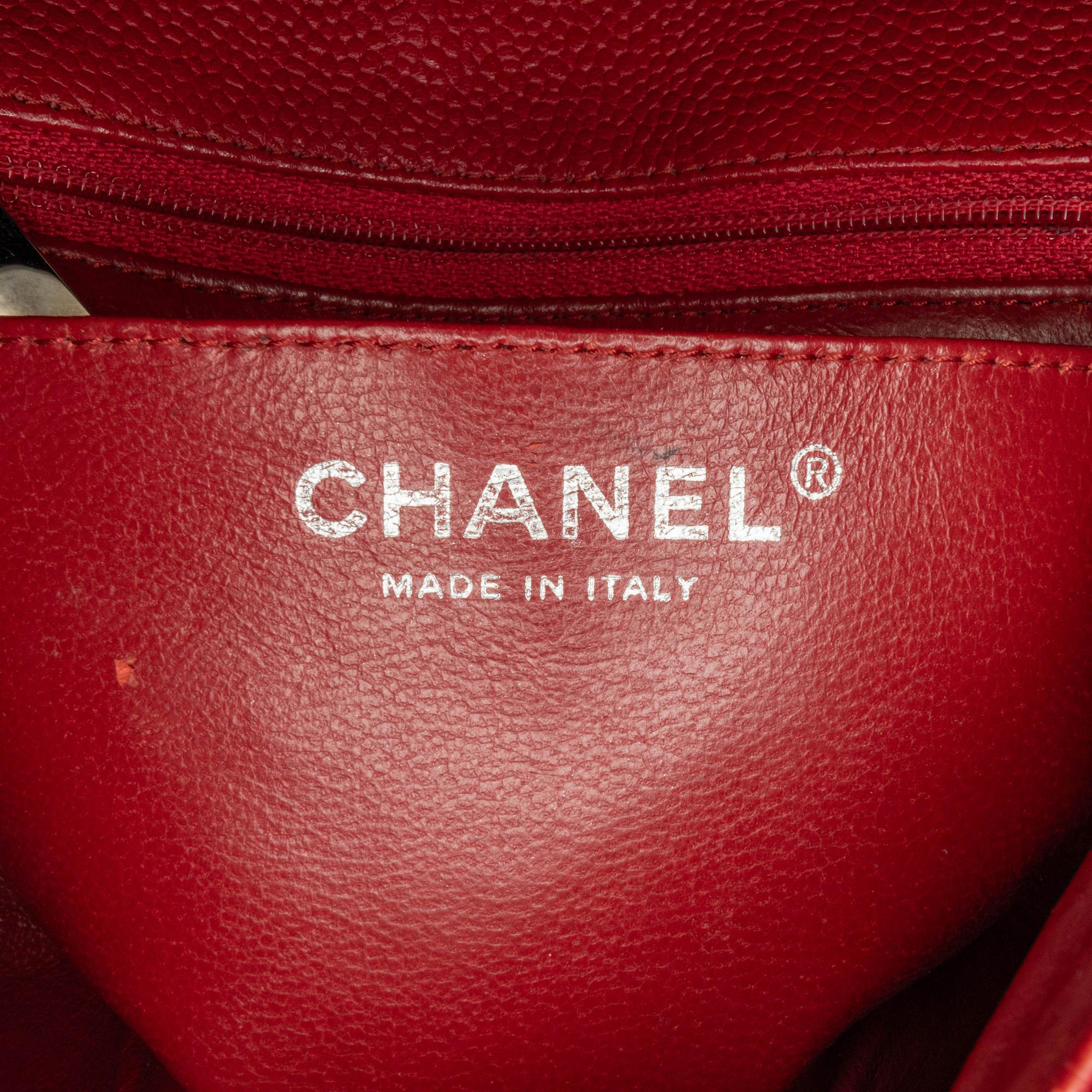 Chanel Red Mini Square Classic Caviar Single Flap 