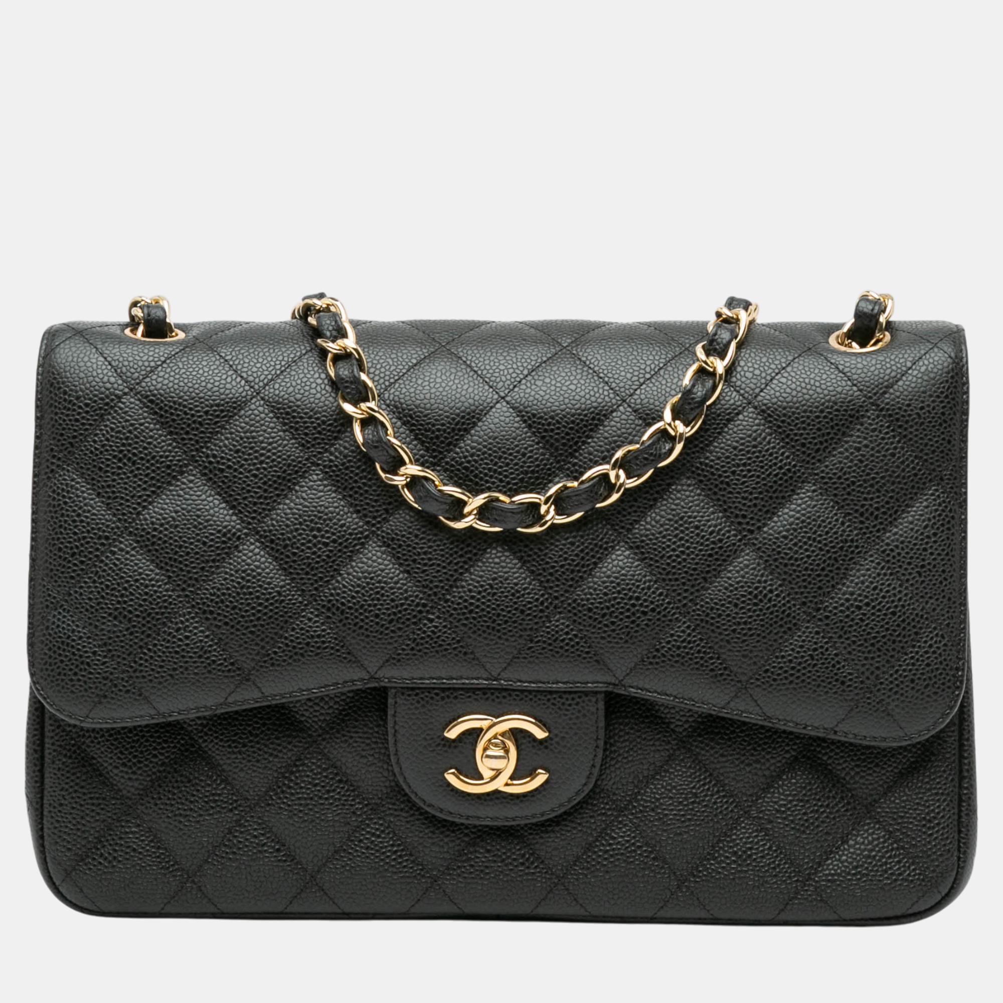 

Chanel Black Jumbo Classic Caviar Double Flap