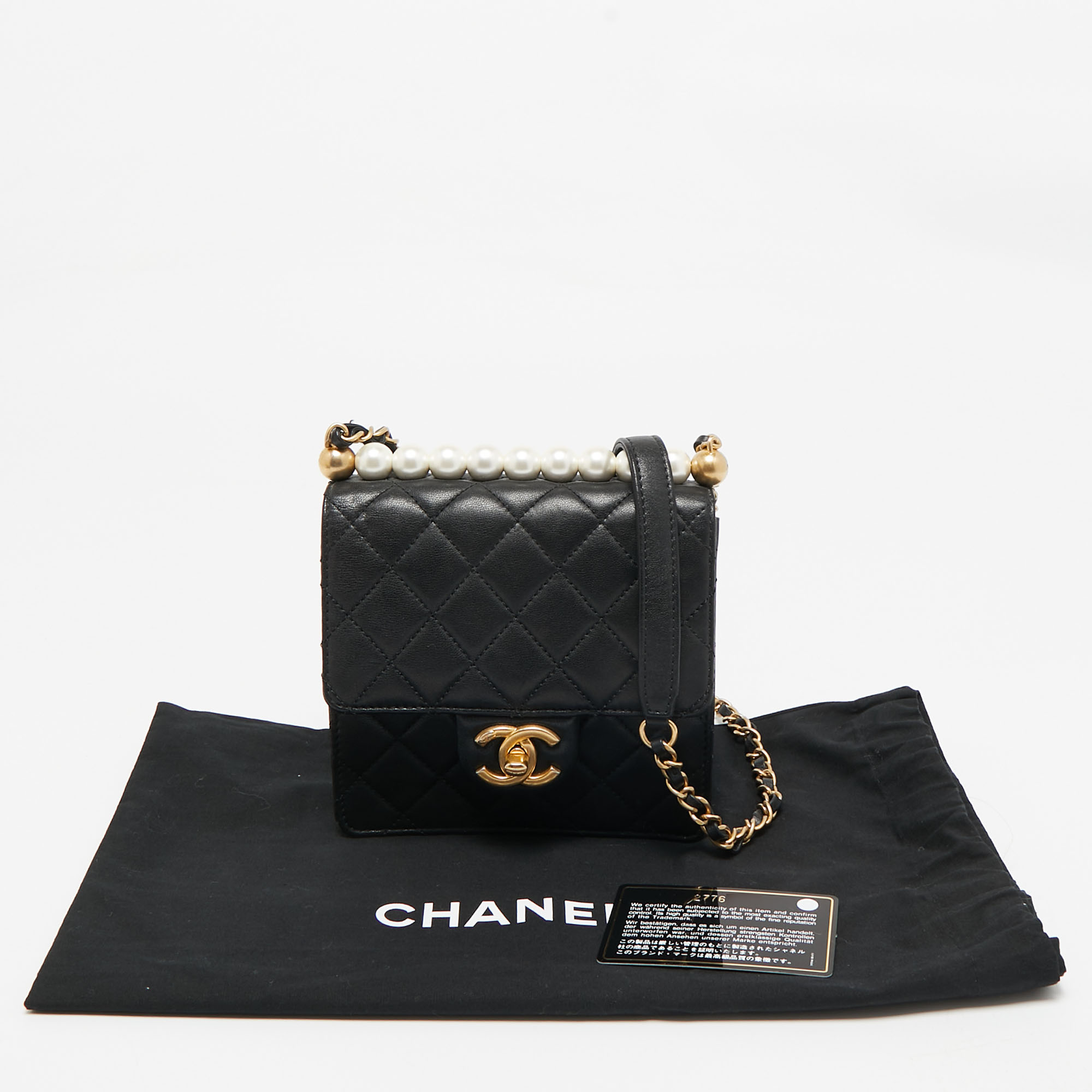 Chanel Black Quilted Leather Chic Pearl Crossbody Bag 