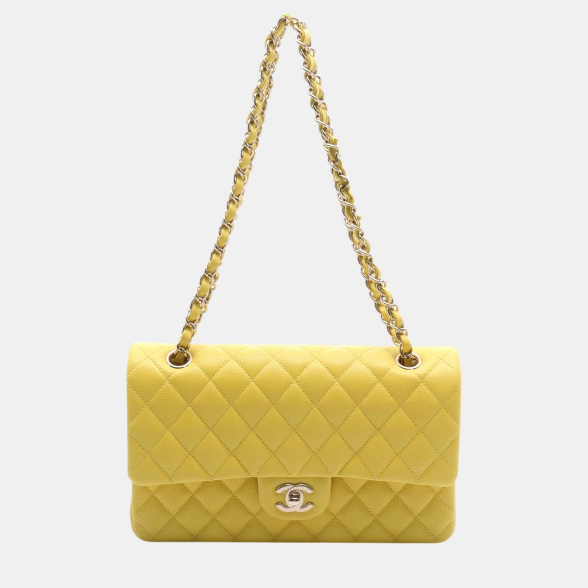 

Chanel Yellow Leather Caviar Skin Matelasse W Flap Shoulder Bag