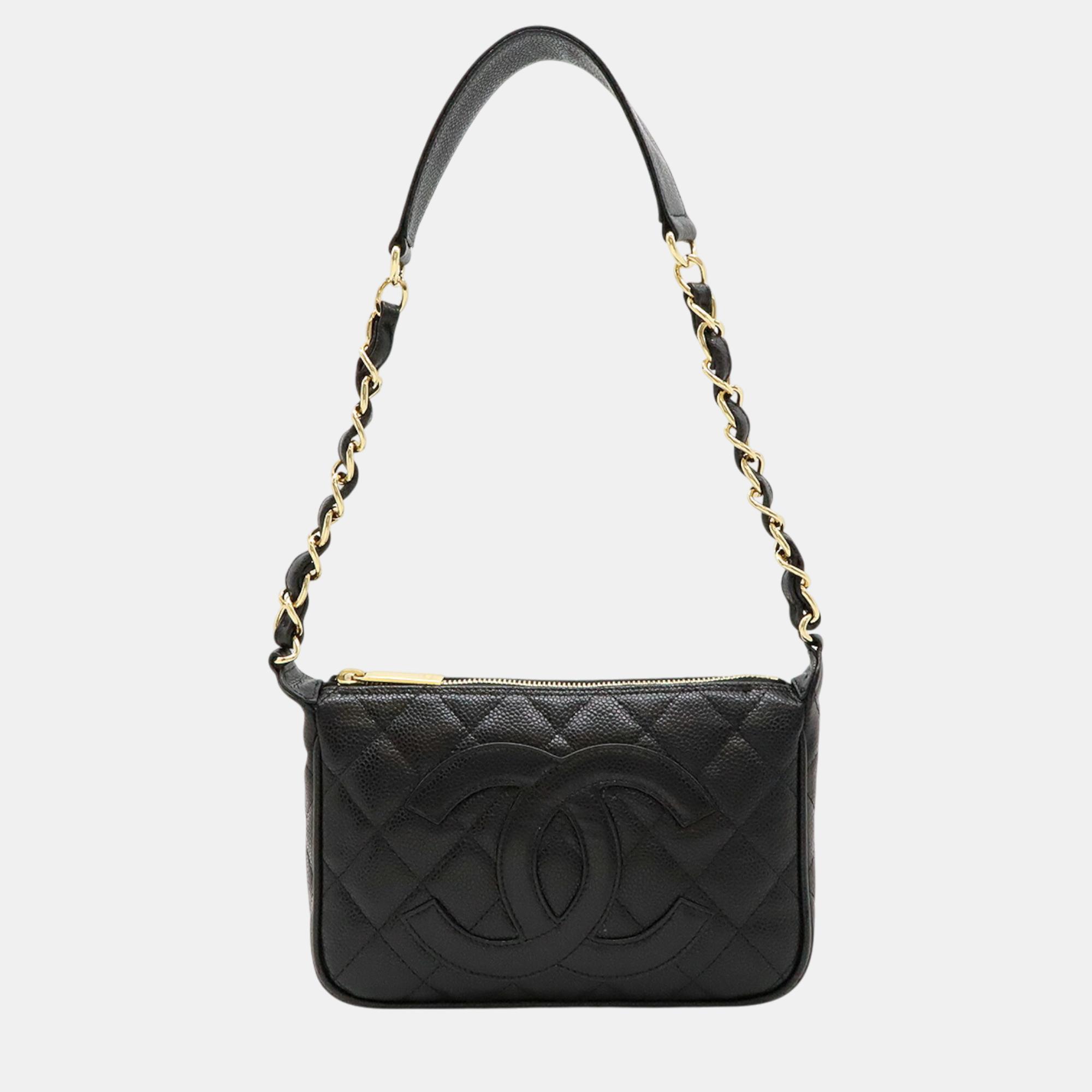 

Chanel Black Leather Caviar Matelasse Chain Shoulder Bag