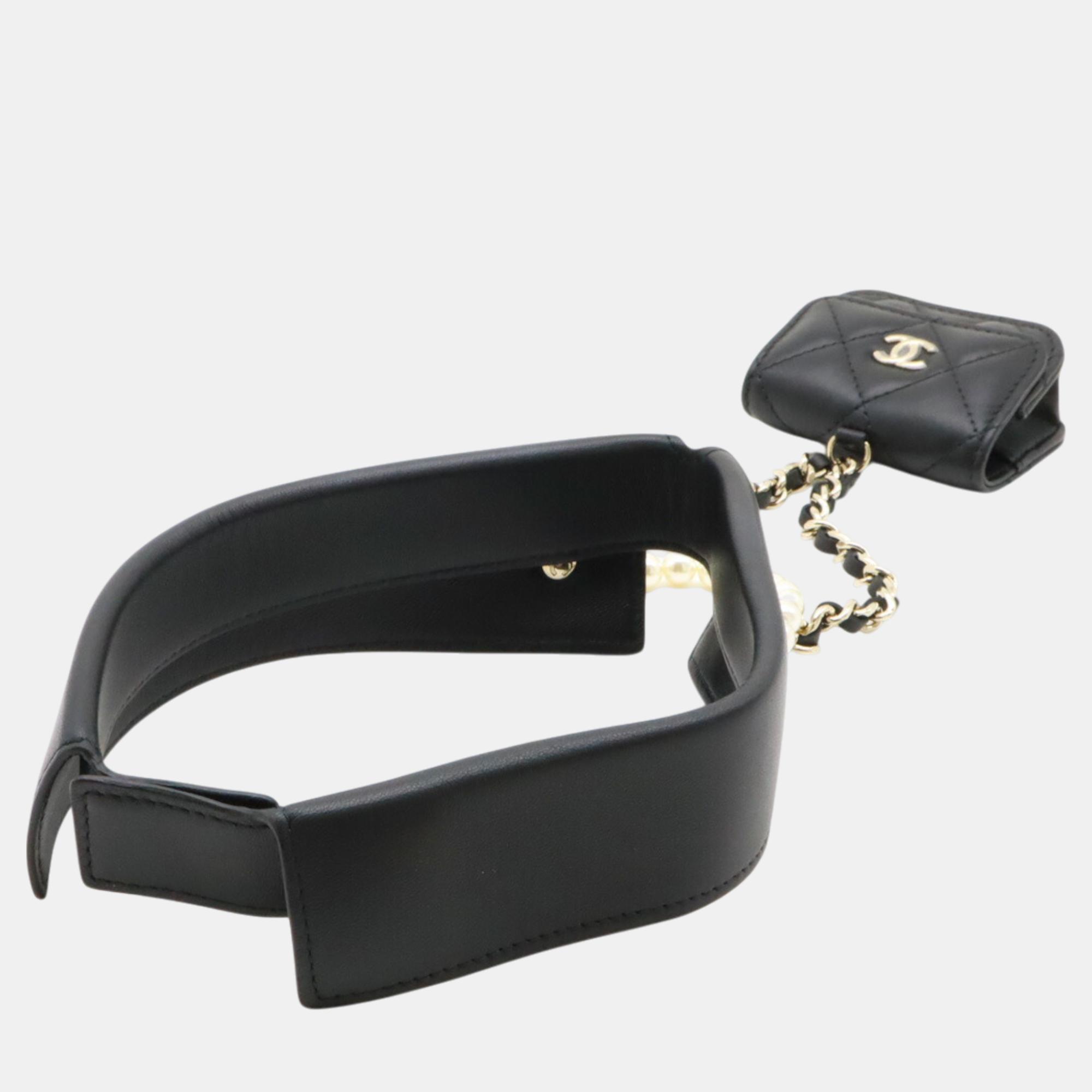 Chanel Black Leather Mini Matelasse Pouch 