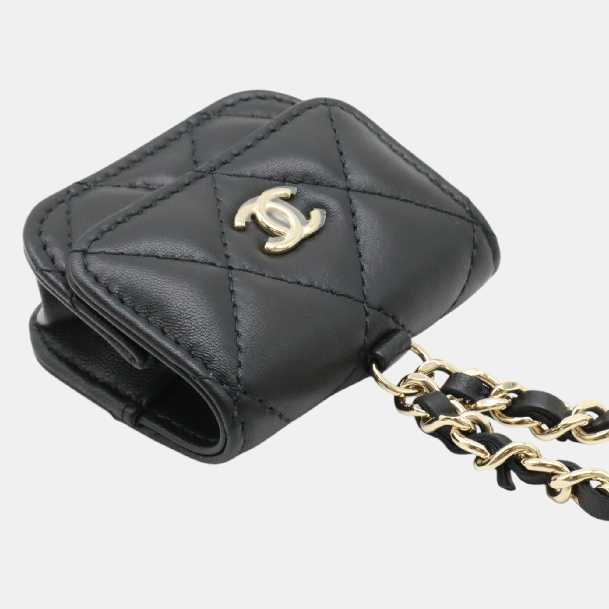 Chanel Black Leather Mini Matelasse Pouch 