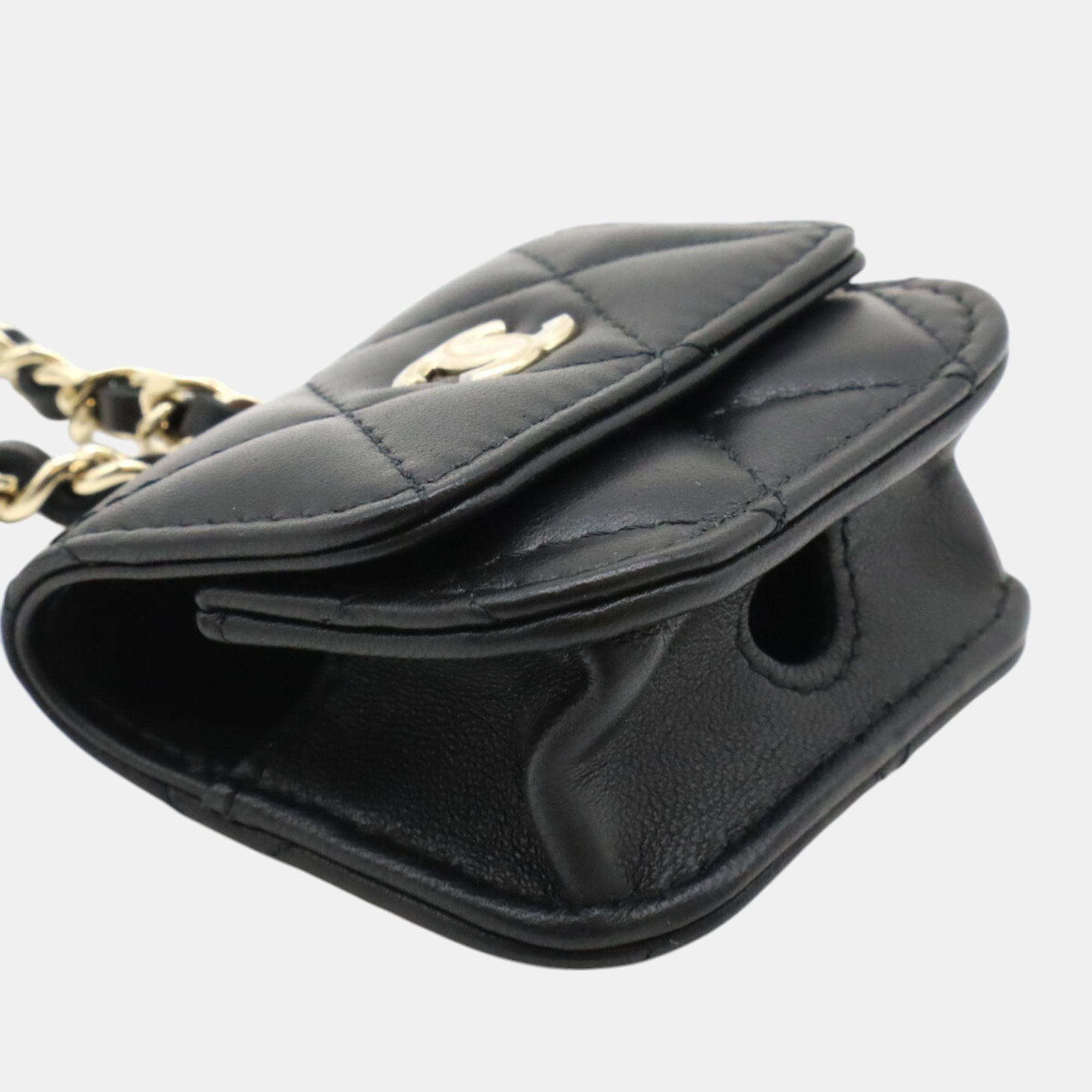 Chanel Black Leather Mini Matelasse Pouch 