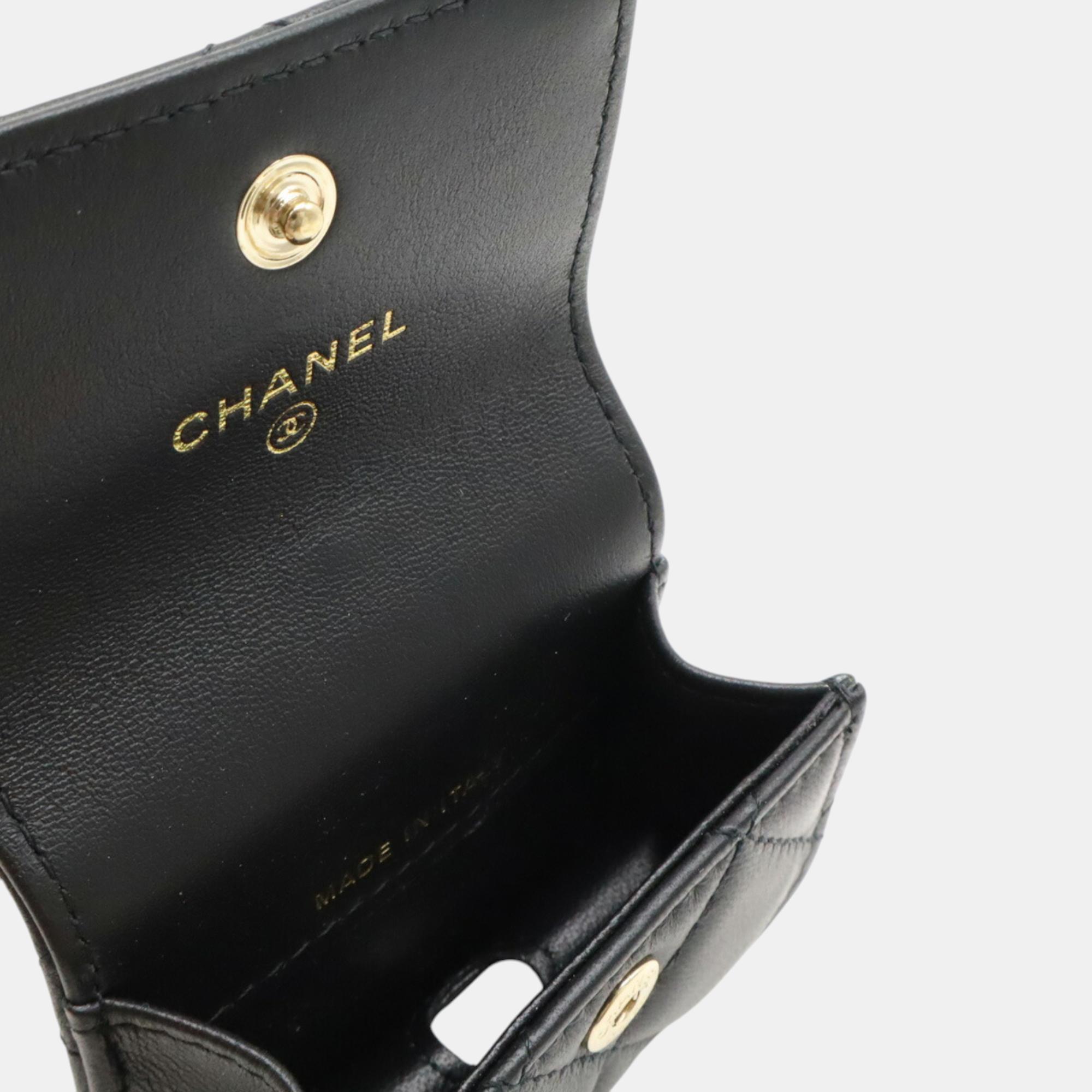 Chanel Black Leather Mini Matelasse Pouch 