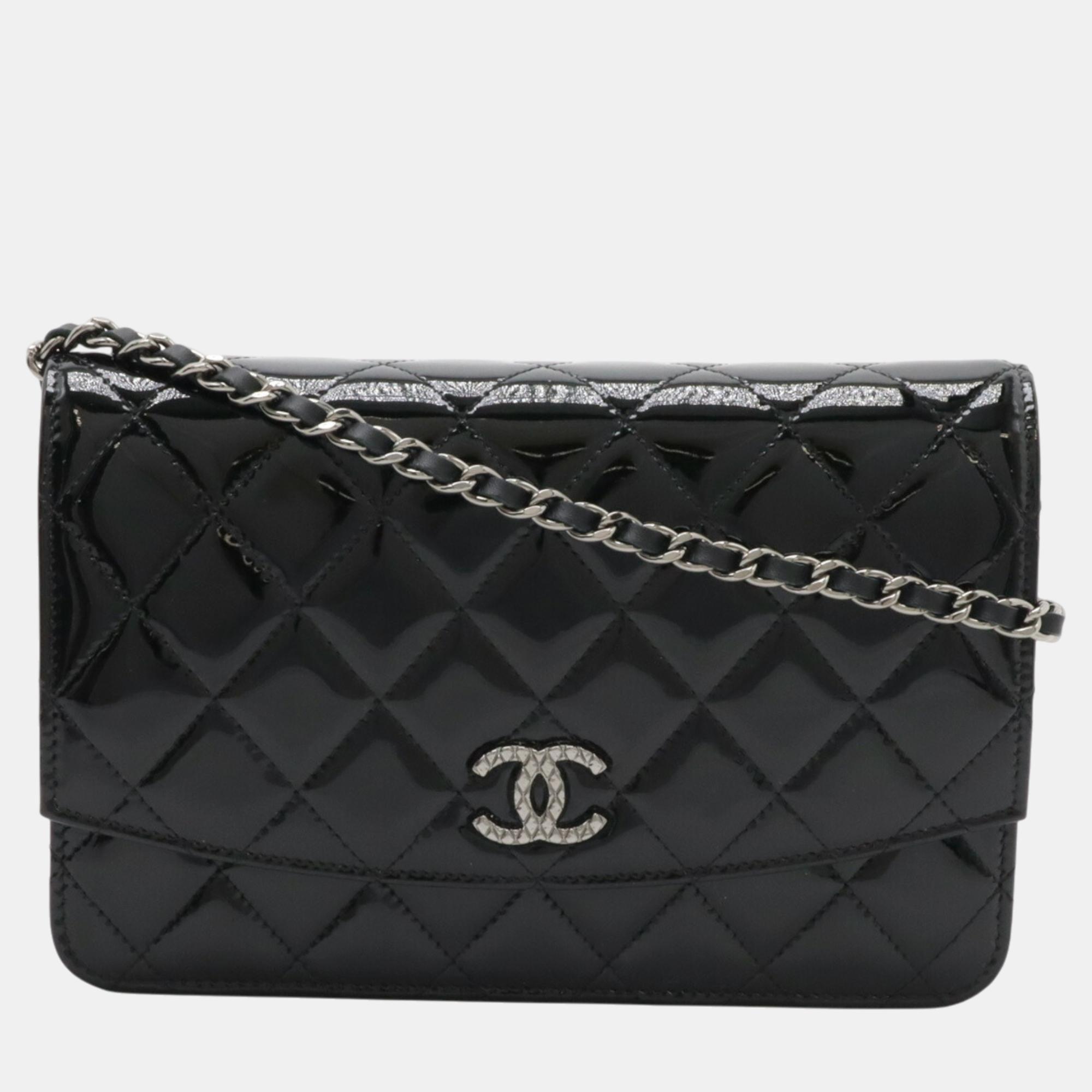 

Chanel Black Leather Brilliant Matelasse Chain Wallet