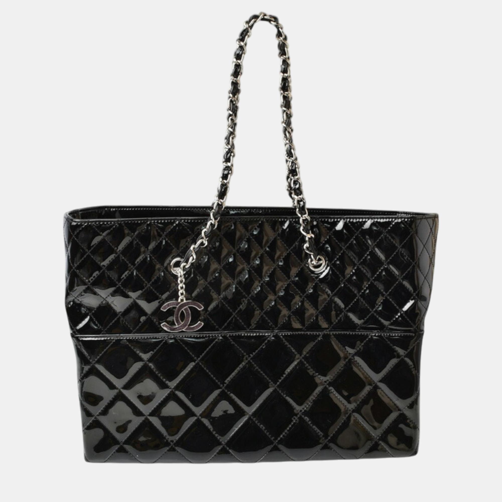 

Chanel Black Vintage Patent Leather Tote Bag