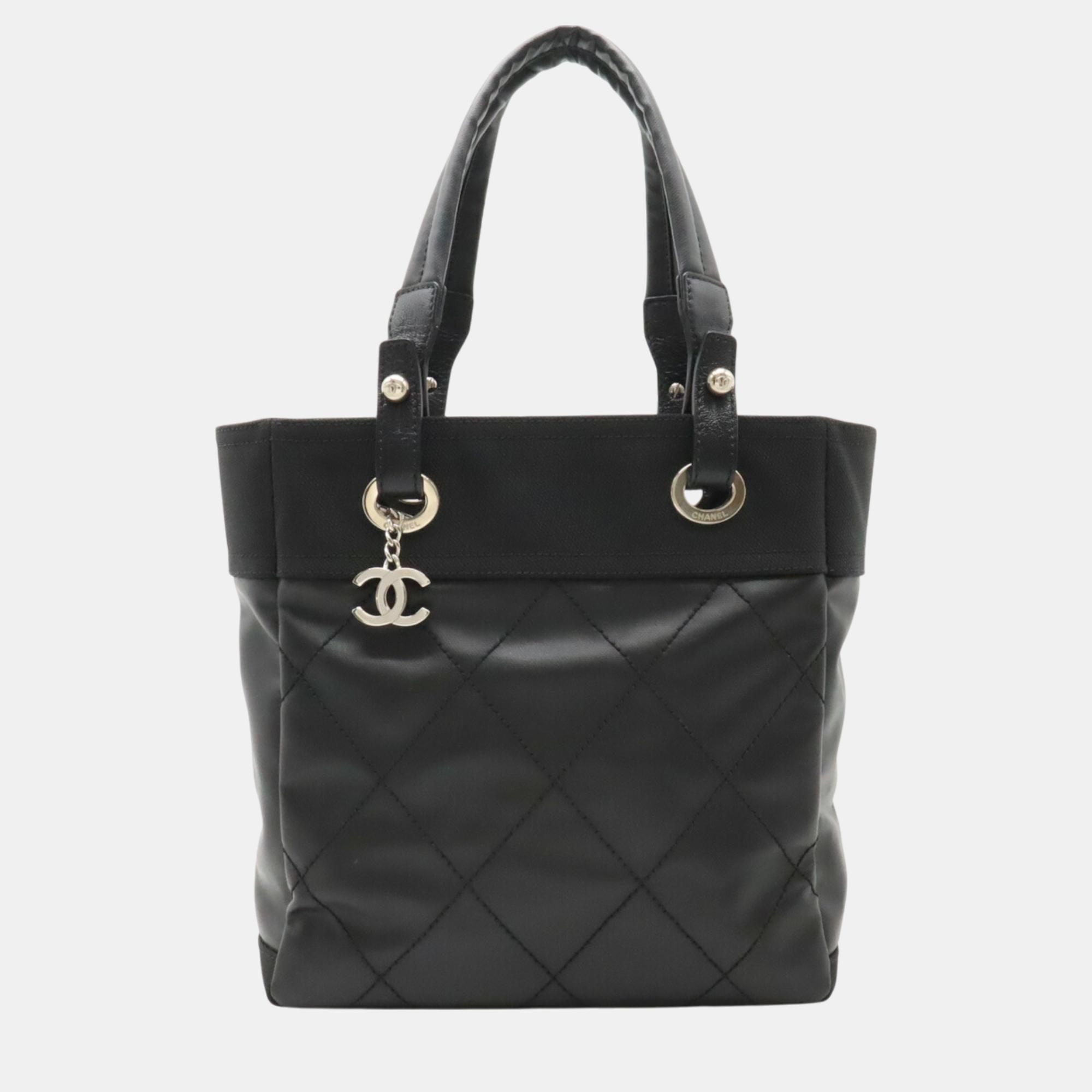 

Chanel Black Canvas Paris Biarritz Tote Pm bag