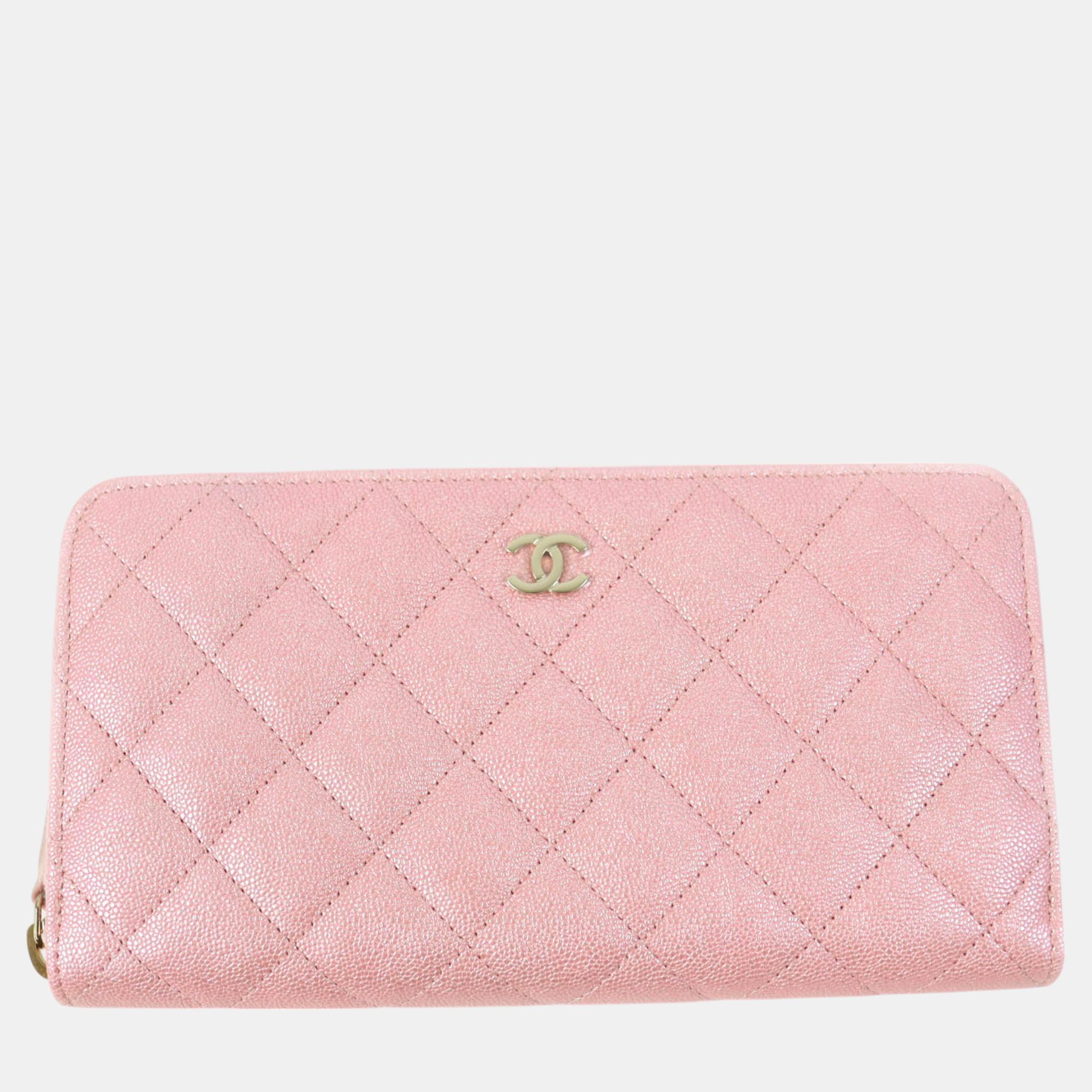 

Chanel Caviar Skin Pink Leather Classic Long Zip Wallet