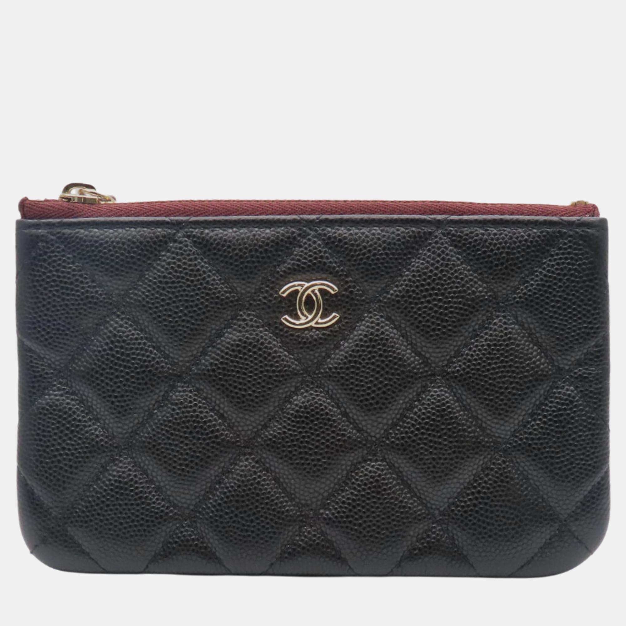 Pre-owned Chanel Black Leather Caviar Skin Pouch