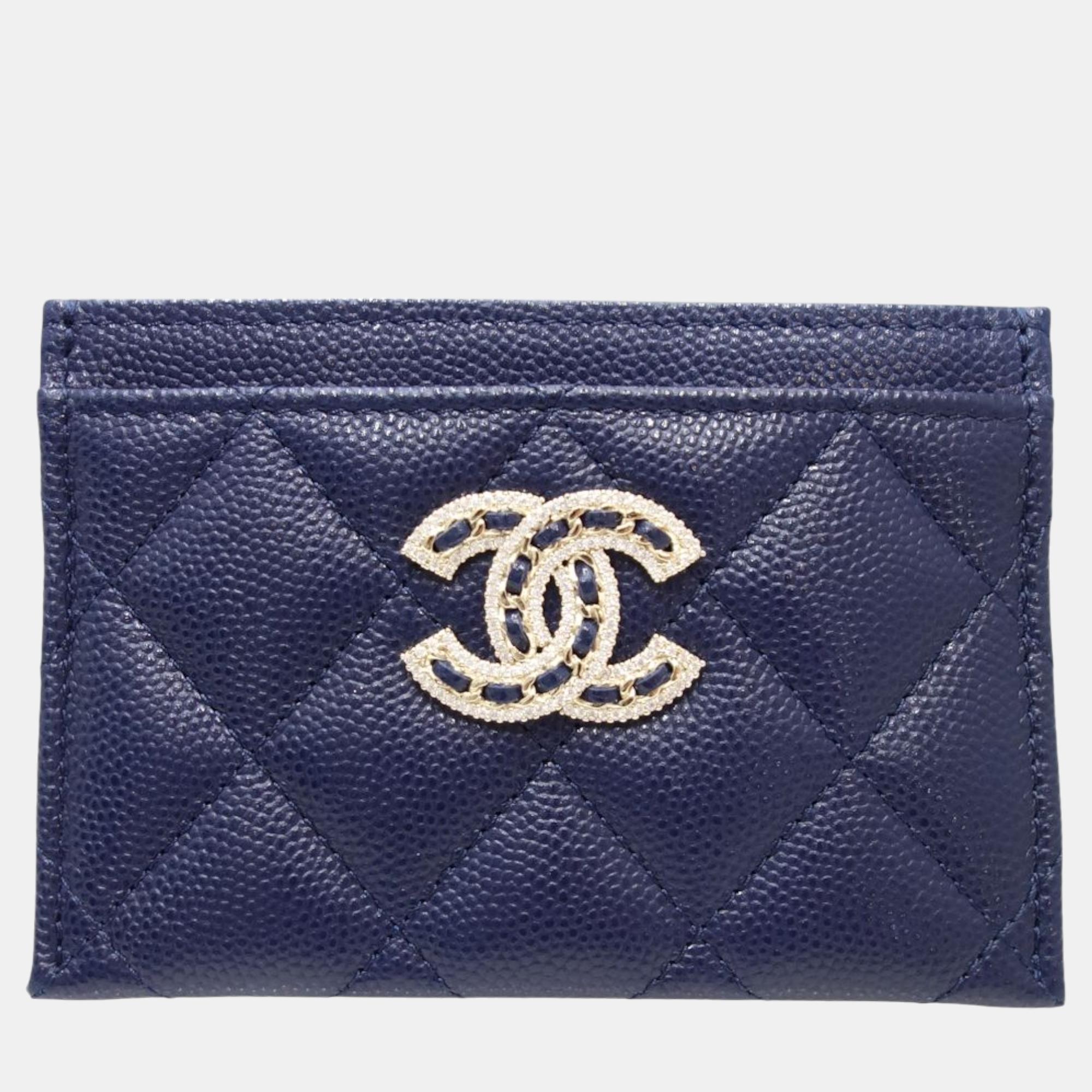 

Chanel Blue Leather Caviar Rhinestone Coco Mark Card Case