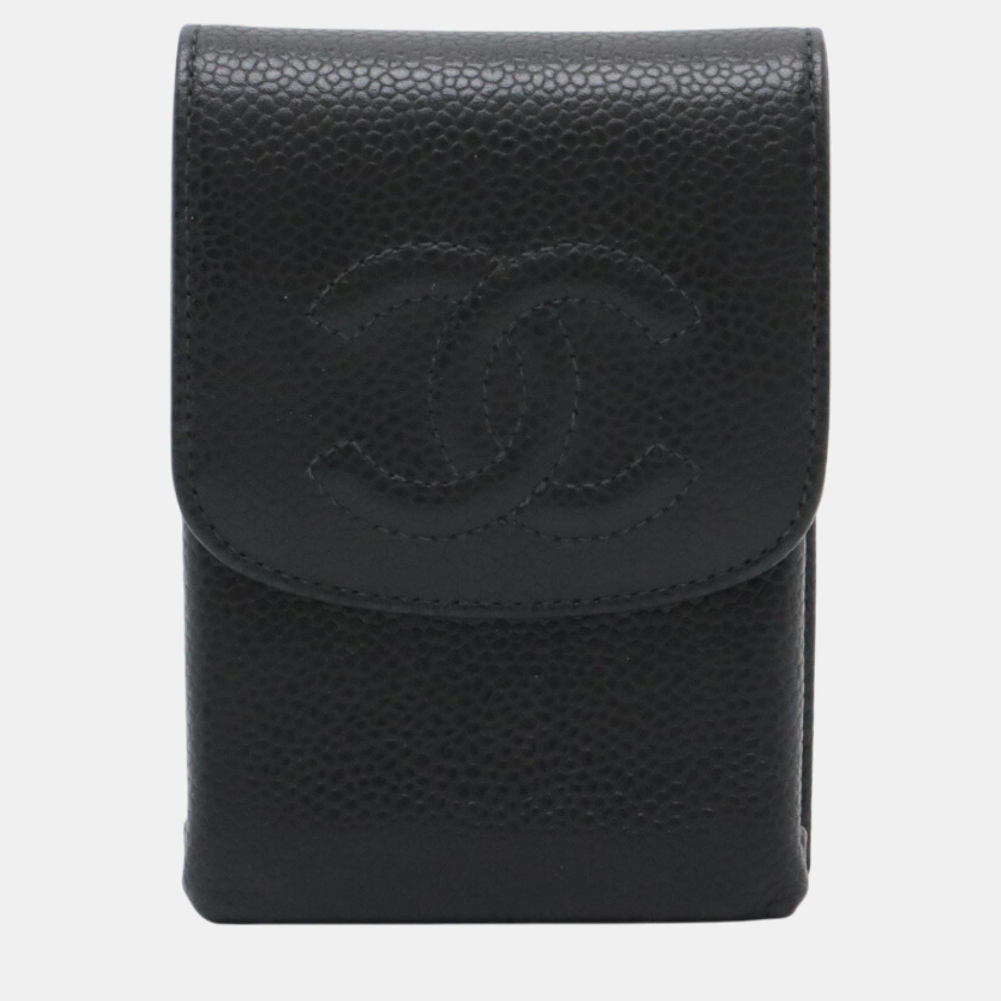 

Chanel Black Leather Caviar Skin Coco Mark Iqos Case