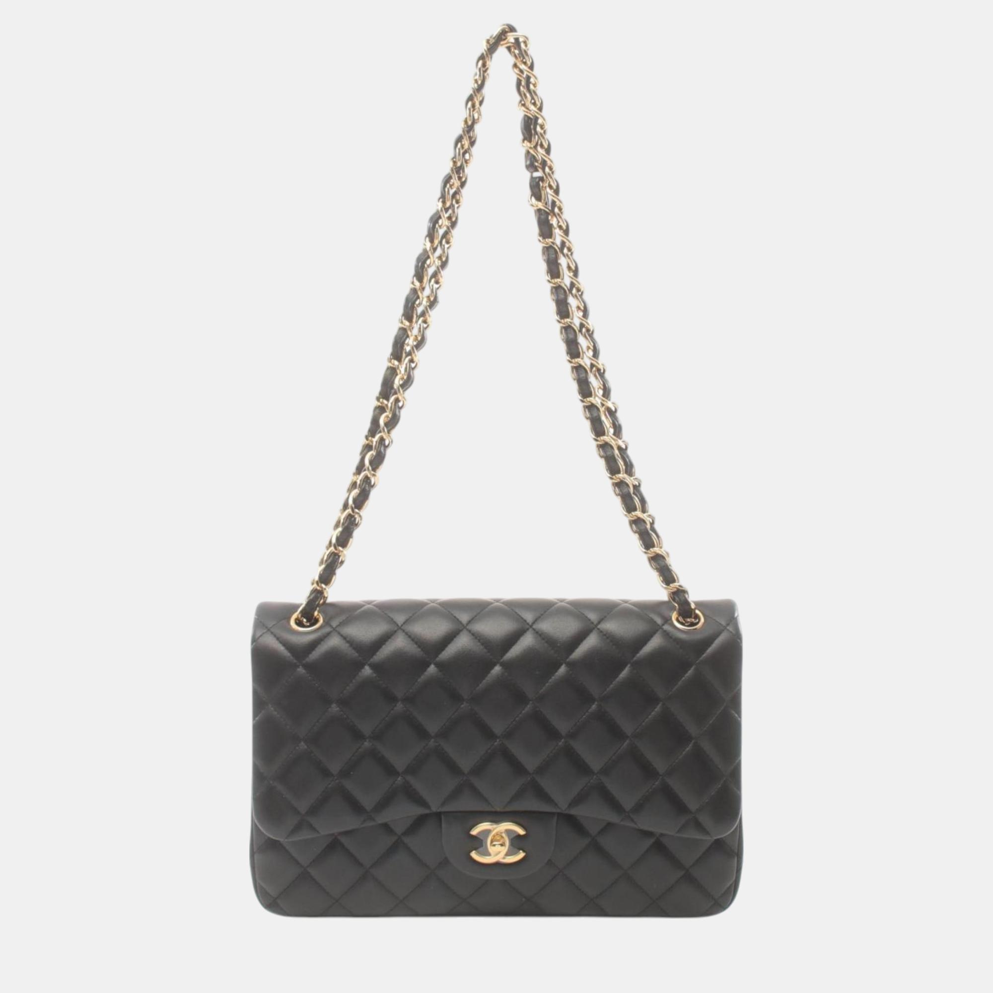 

Chanel Black Lambskin Deca Matelasse 30 Classic Large W-Flap Shoulder Bag