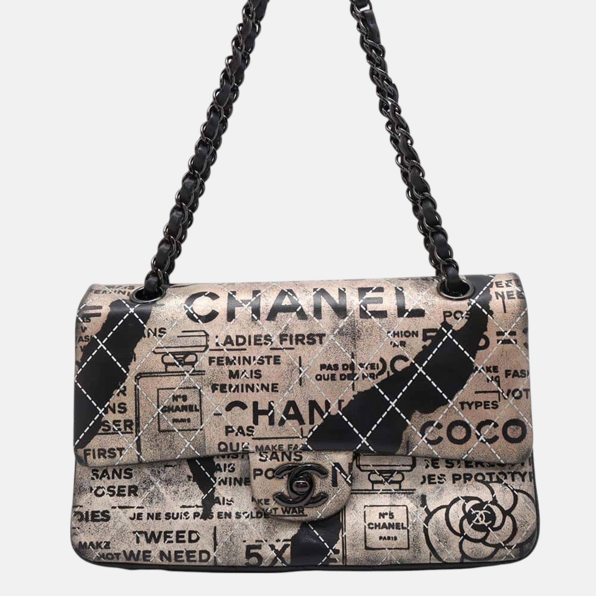 

Chanel Black Print Matelasse Coco Mark Double Flap Chain Shoulder Bag