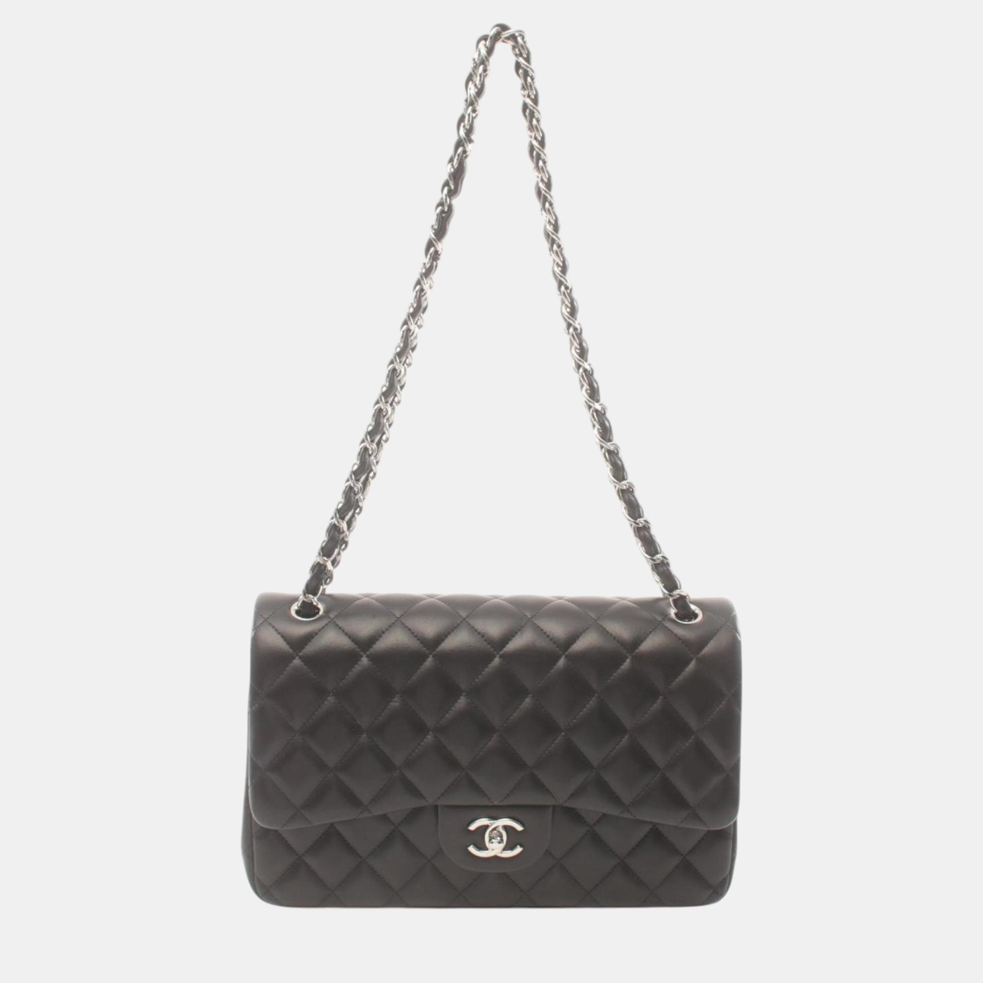 

Chanel Black Lambskin Deca Matelasse 30 Classic Large W-Flap Shoulder Bag