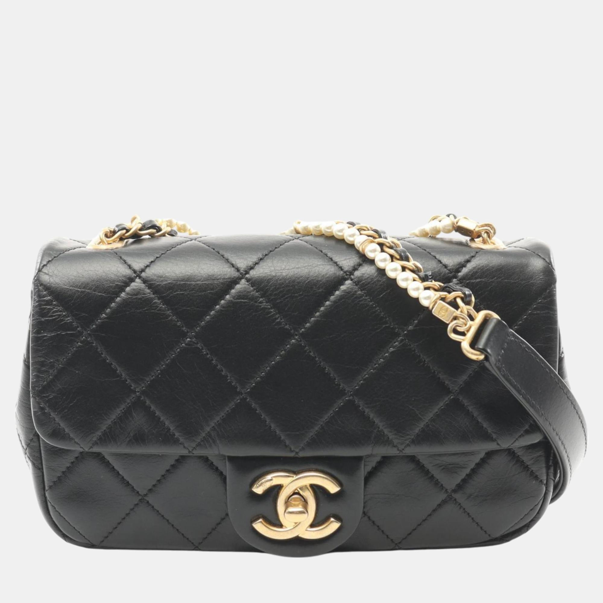 

Chanel Leather Black Matelasse Shoulder Bag