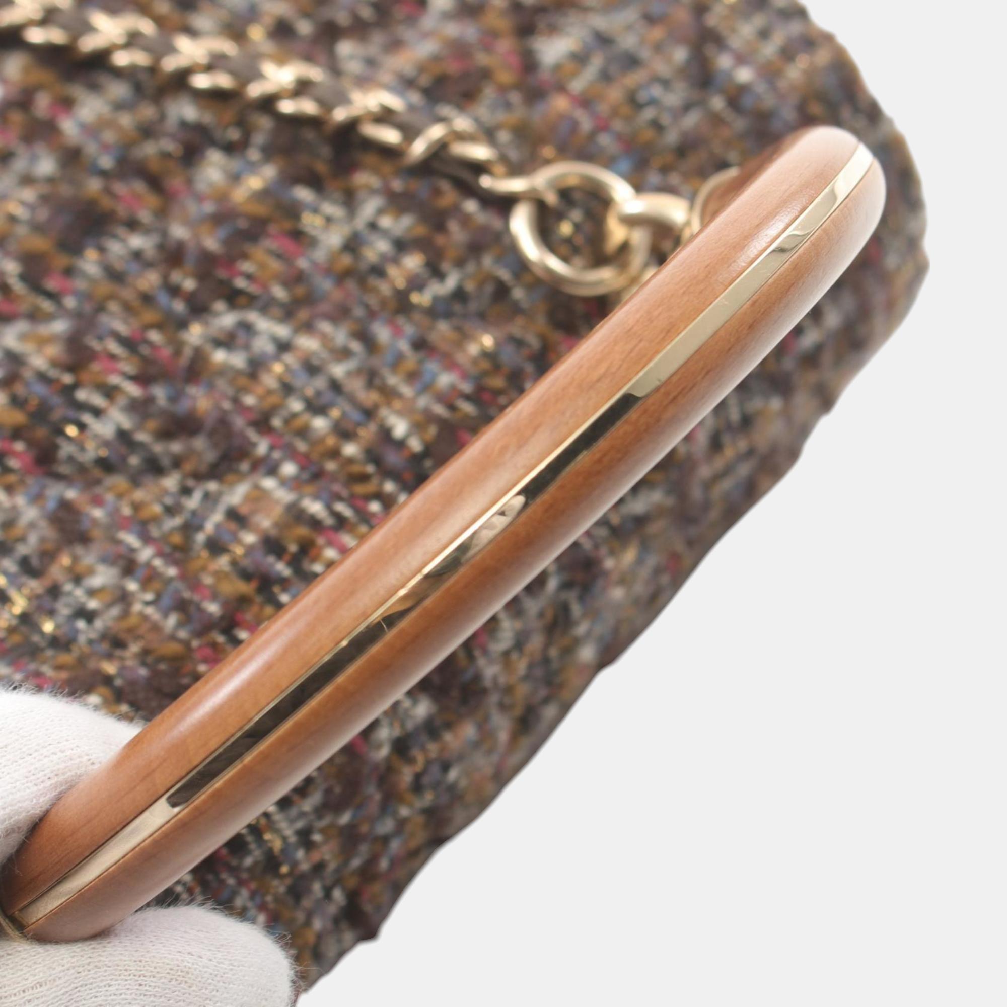 Chanel Fabric Brown Multicolor Matelasse Shoulder Bag 