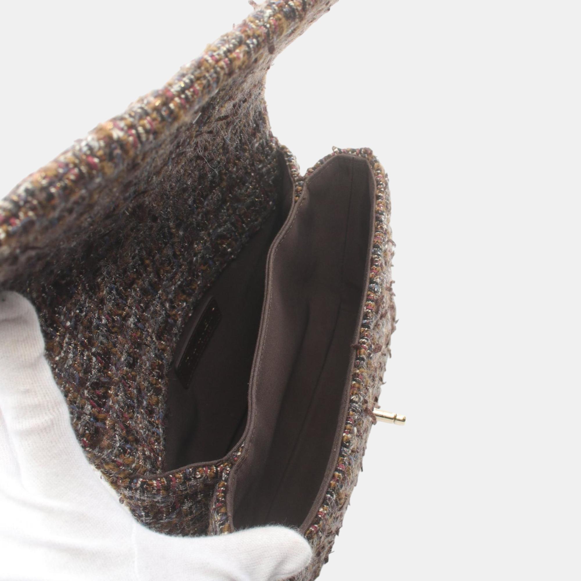 Chanel Fabric Brown Multicolor Matelasse Shoulder Bag 