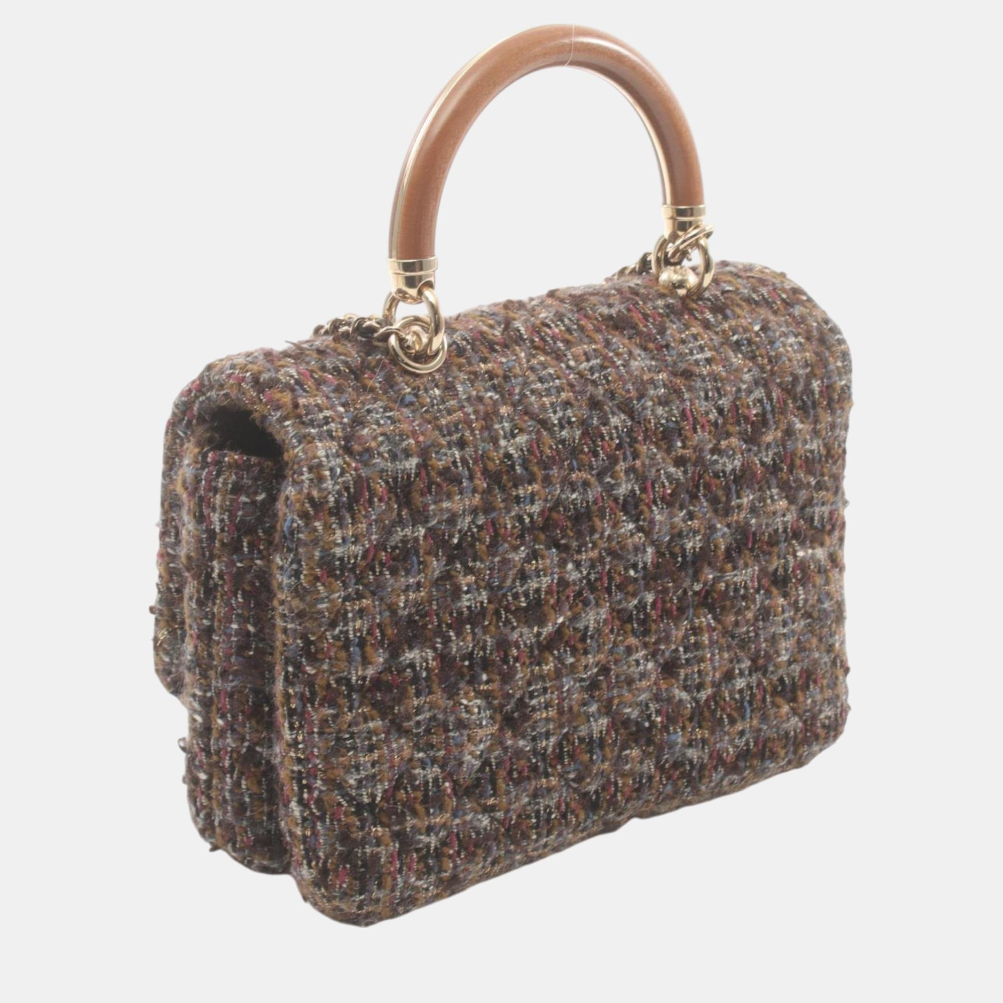 Chanel Fabric Brown Multicolor Matelasse Shoulder Bag 