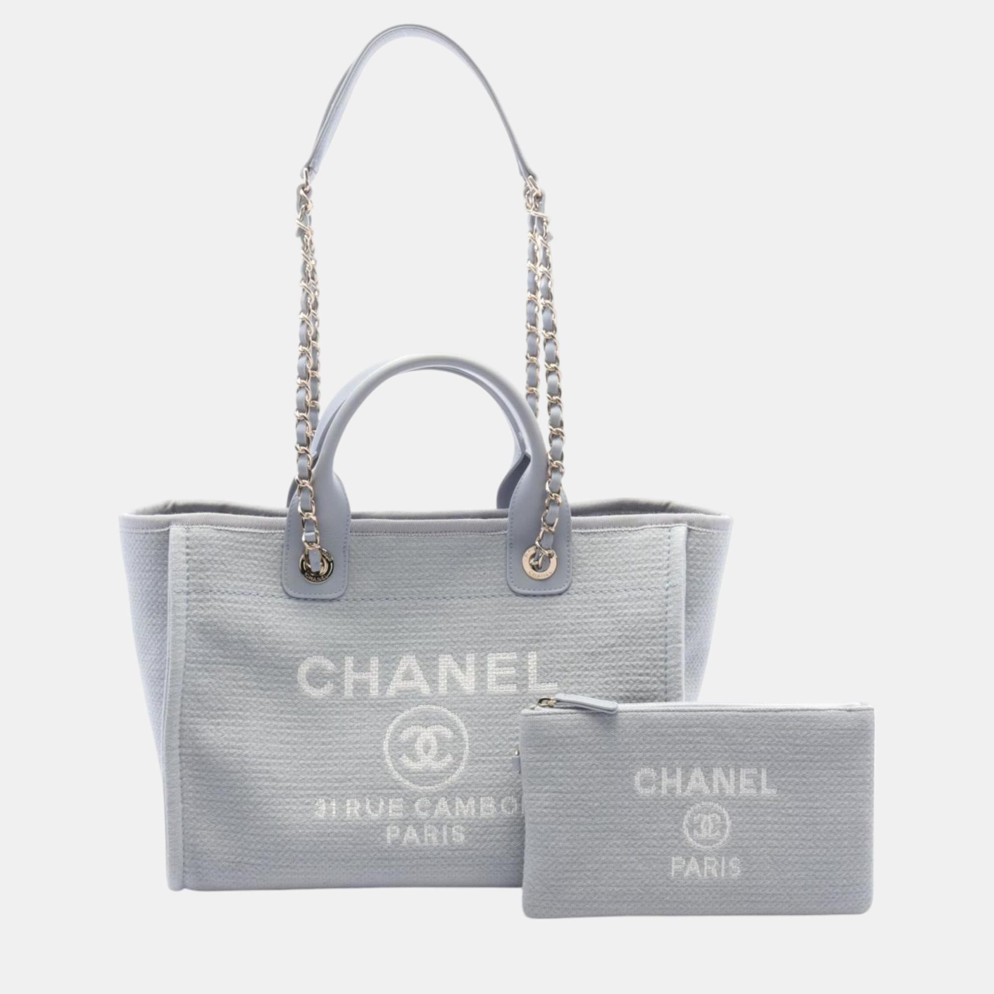 

Chanel Canvas Leather Blue Deauville Small Tote Bag