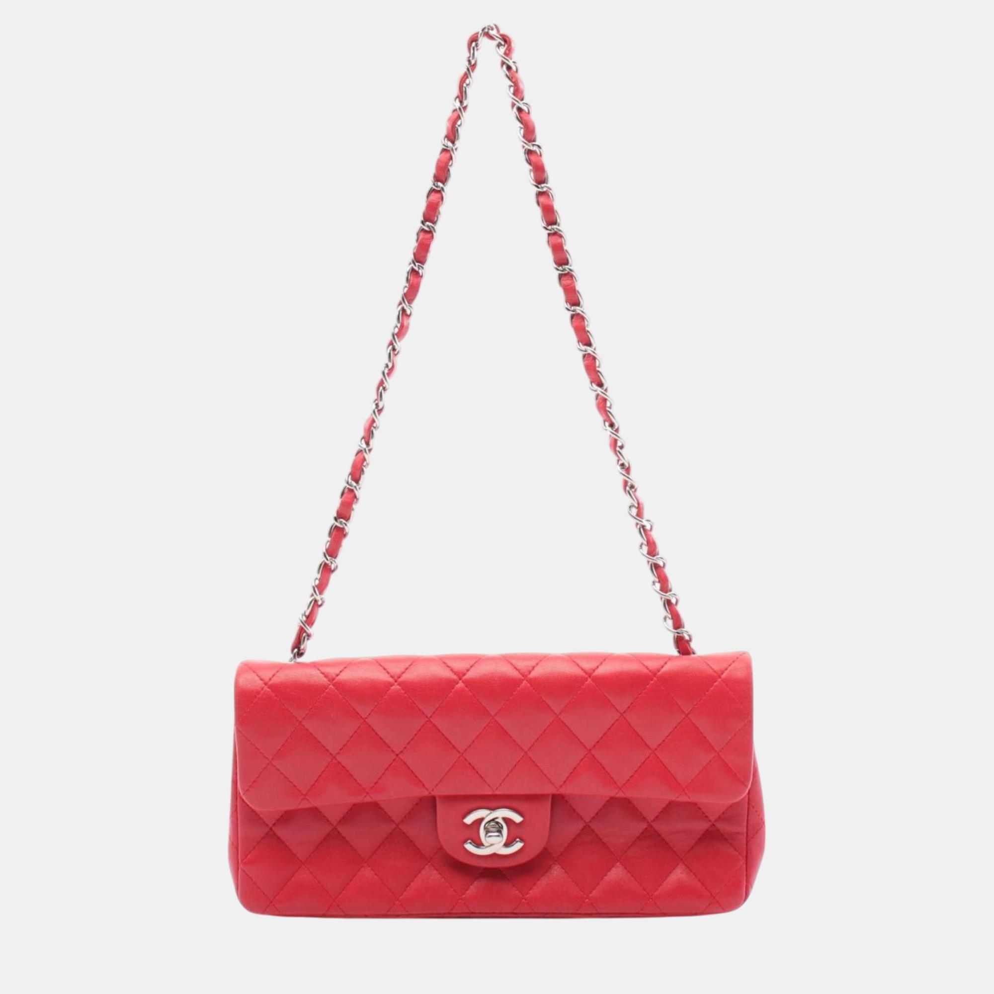 

Chanel Lambskin Red Matelasse Single Flap Shoulder Bag