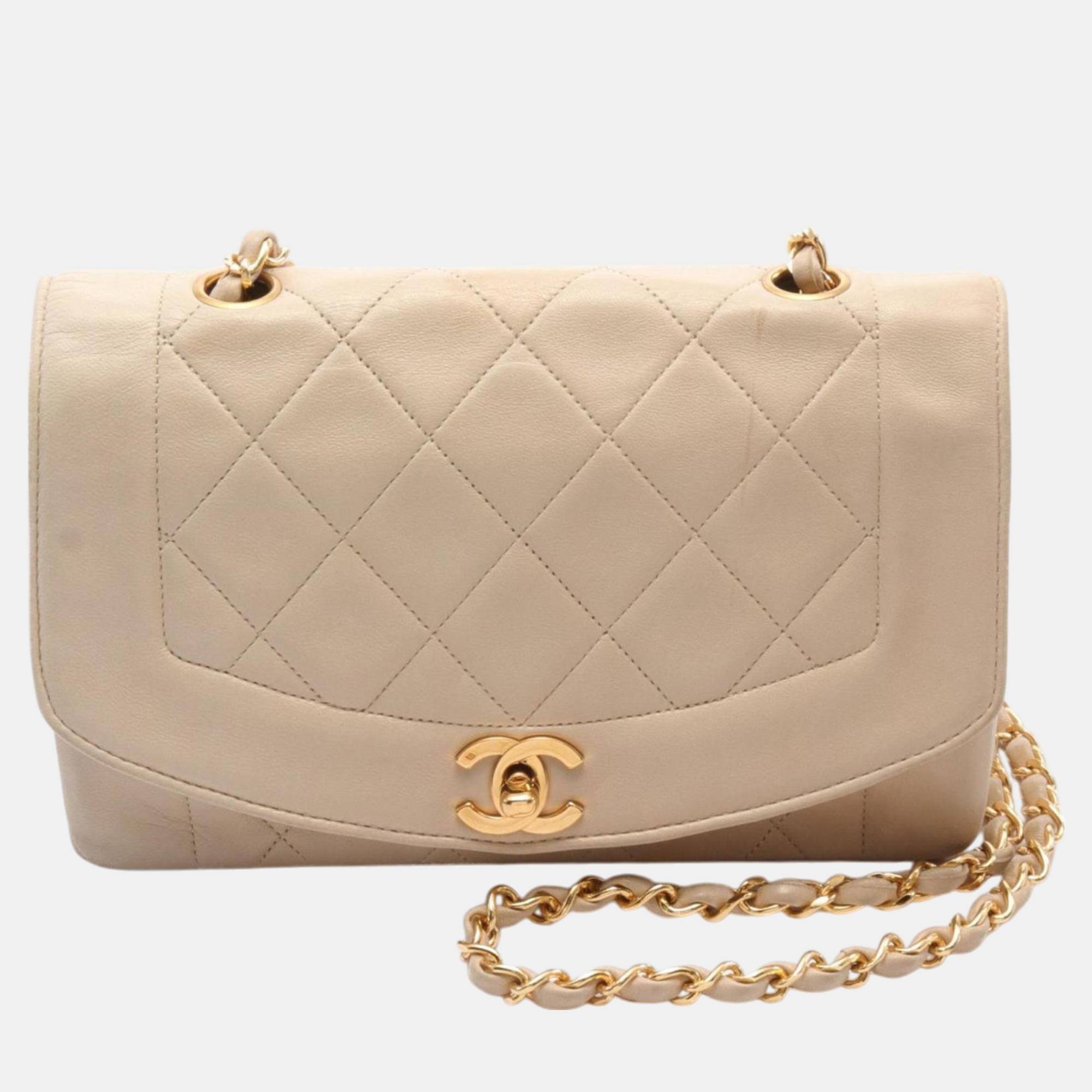 

Chanel Leather Beige Matelasse Diana Flap Shoulder Bag