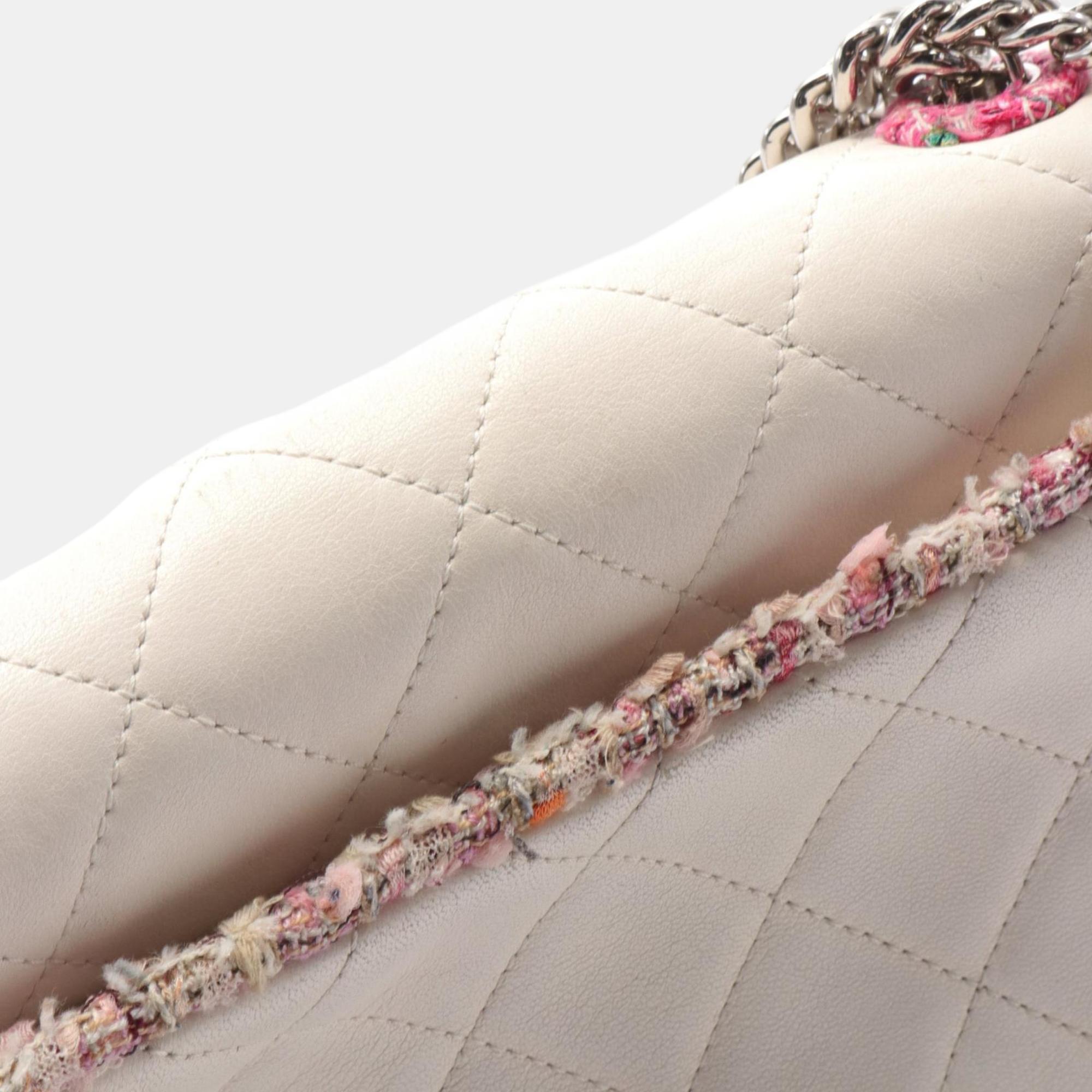 Chanel Leather Fabric White Pink Multicolor Matelasse Shoulder Bag 