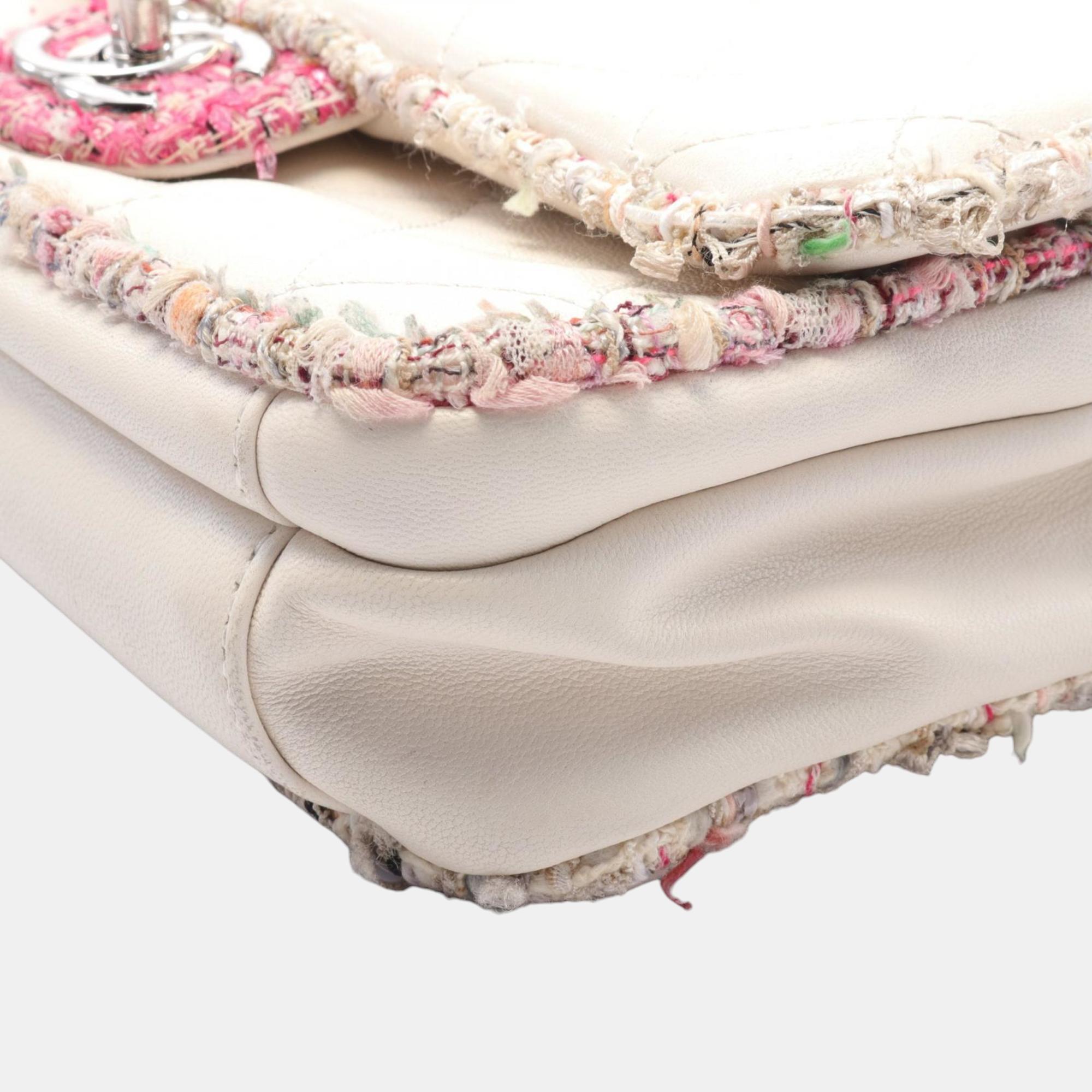 Chanel Leather Fabric White Pink Multicolor Matelasse Shoulder Bag 