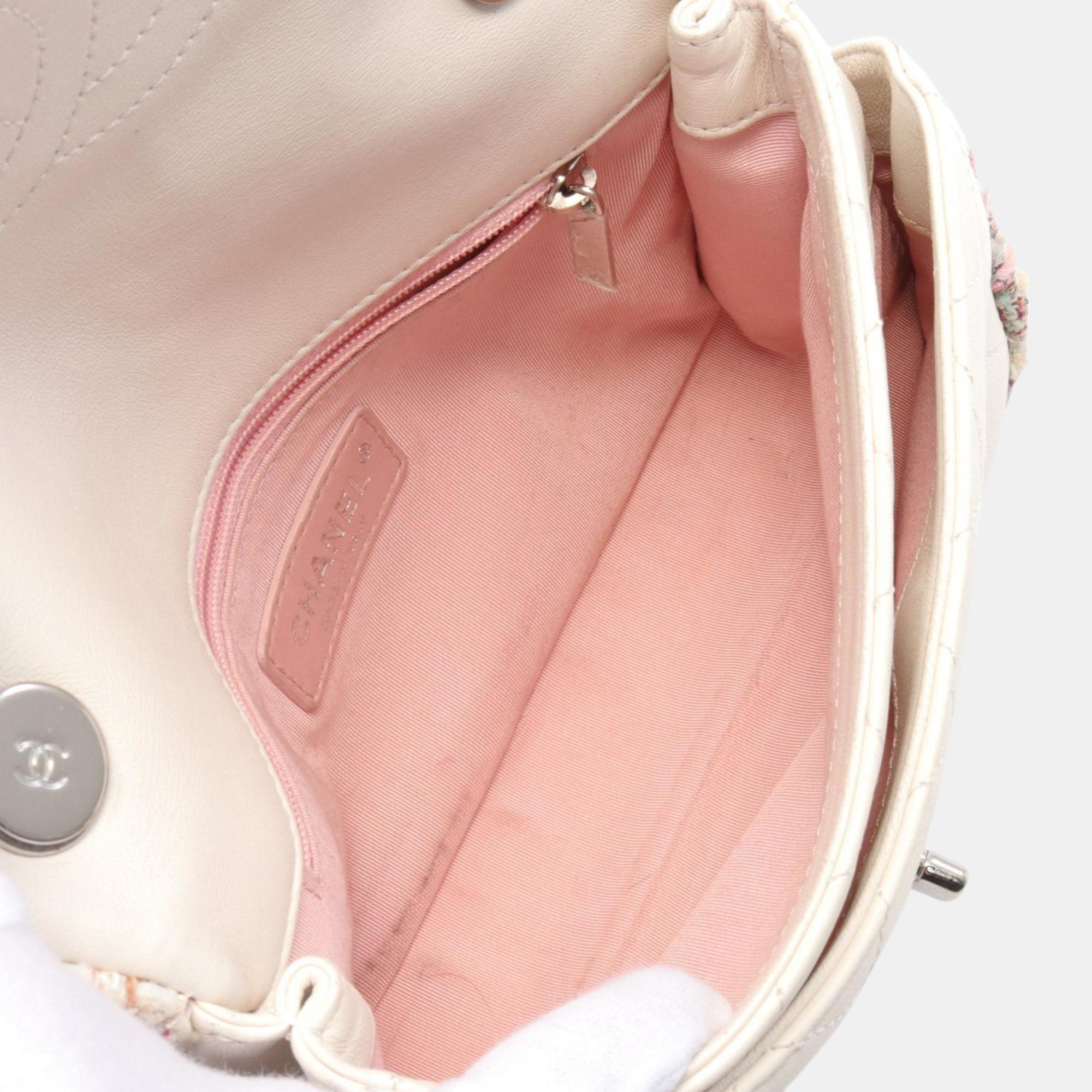 Chanel Leather Fabric White Pink Multicolor Matelasse Shoulder Bag 