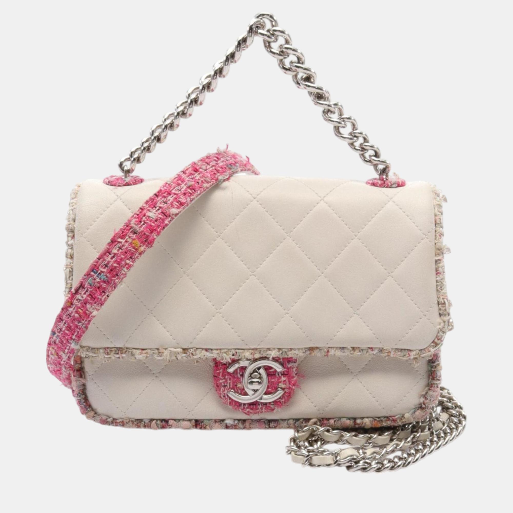 

Chanel Leather Fabric White Pink Multicolor Matelasse Shoulder Bag