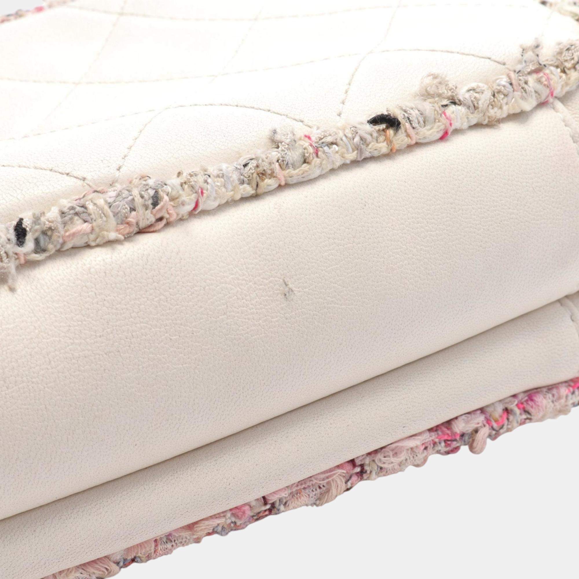 Chanel Leather Fabric White Pink Multicolor Matelasse Shoulder Bag 