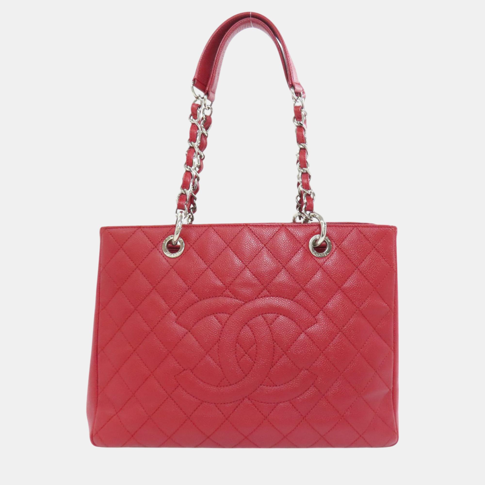 

Chanel Caviar Skin Gst Tote Matelasse Bag, Red