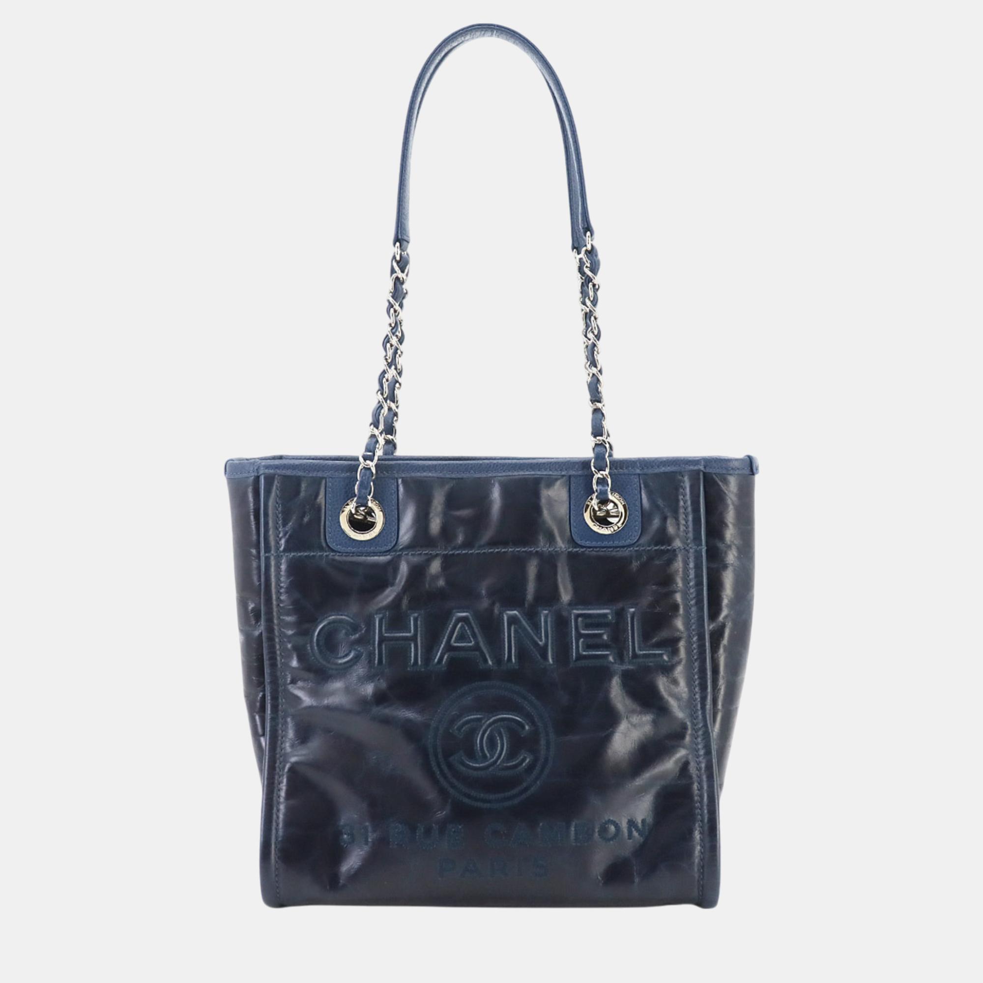 

Chanel Leather Navy Deauville Chain Bag, Navy blue