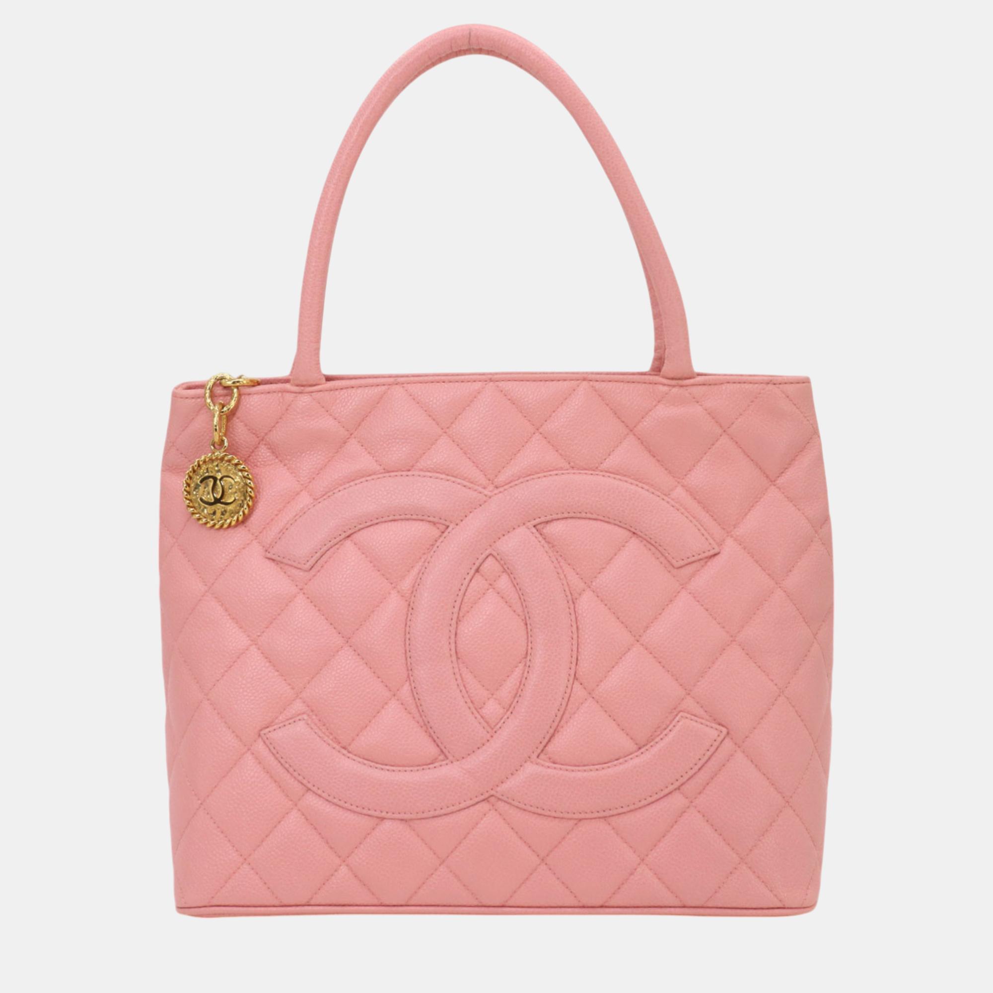 

Chanel Caviar Skin Pink Reissue Coco Mark Medallion Tote Bag