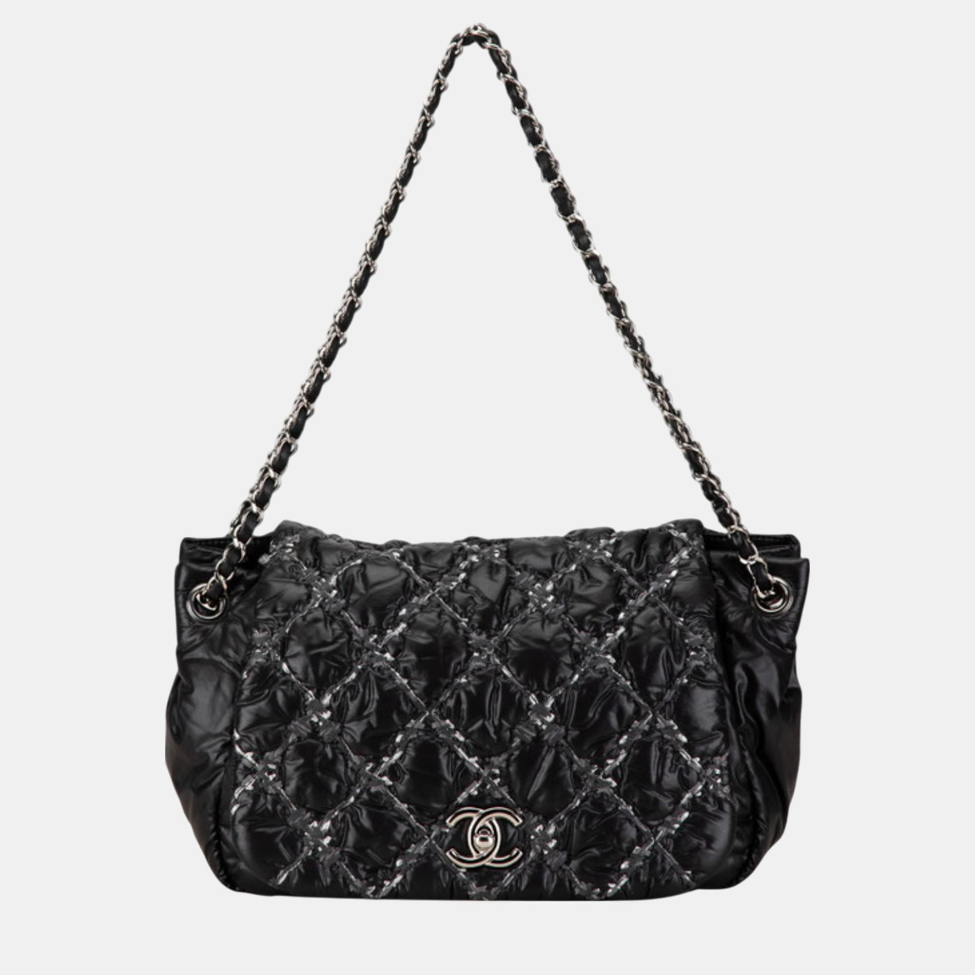 

Chanel Black Nylon Leather Parisian Coco Mark Chain Shoulder Bag