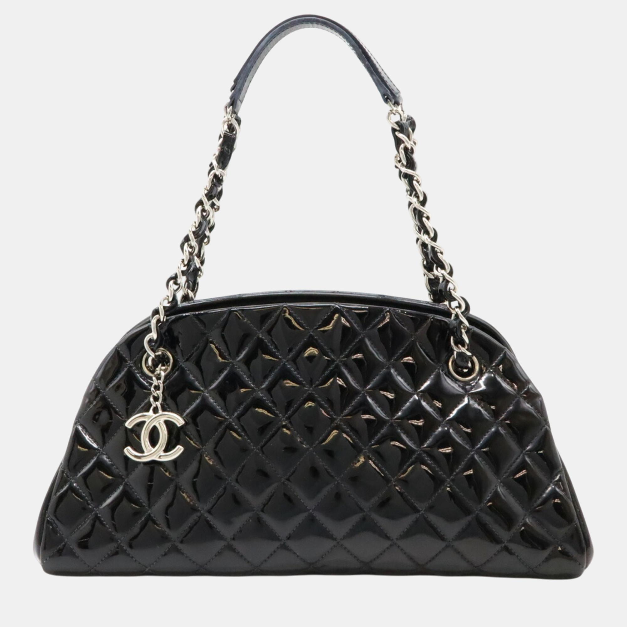 

Chanel Enamel Black Mademoiselle Matelasse Coco Mark Bowling Bag