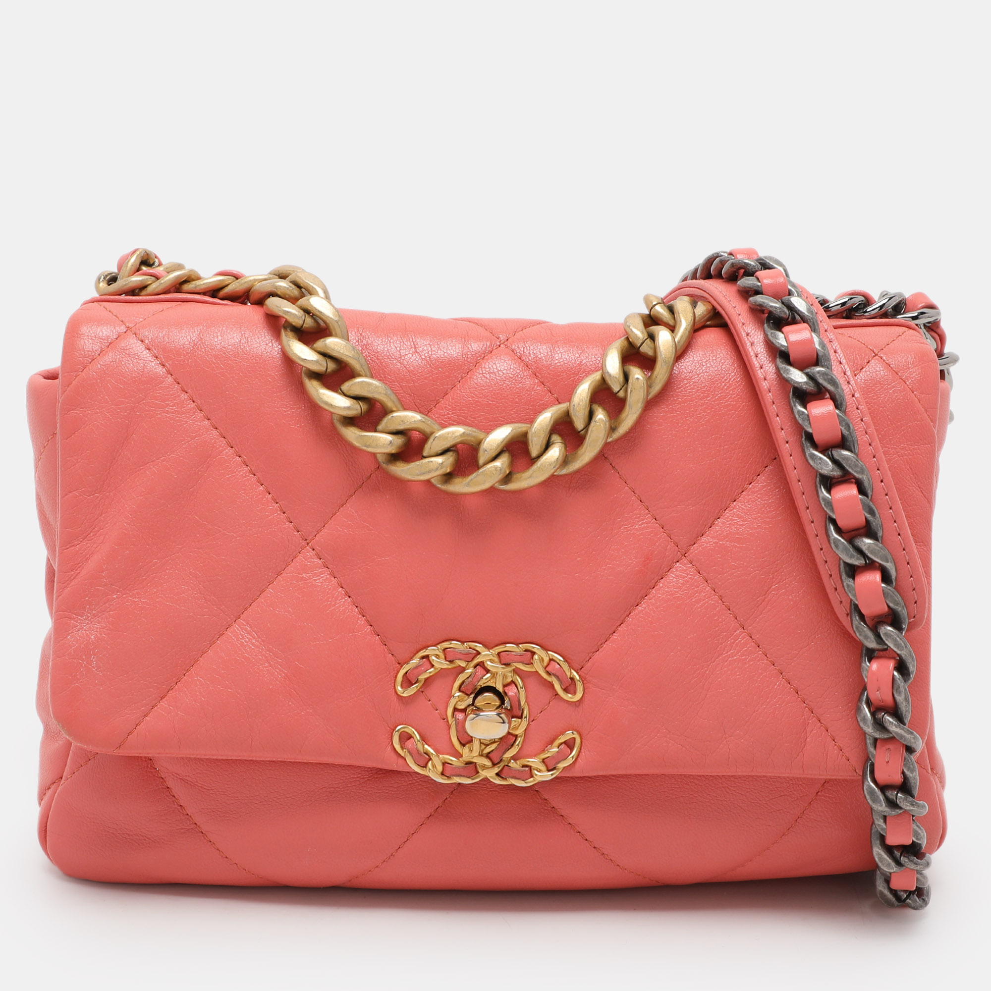 

Chanel Light Pink Quilted Leather  19 Flap Bag