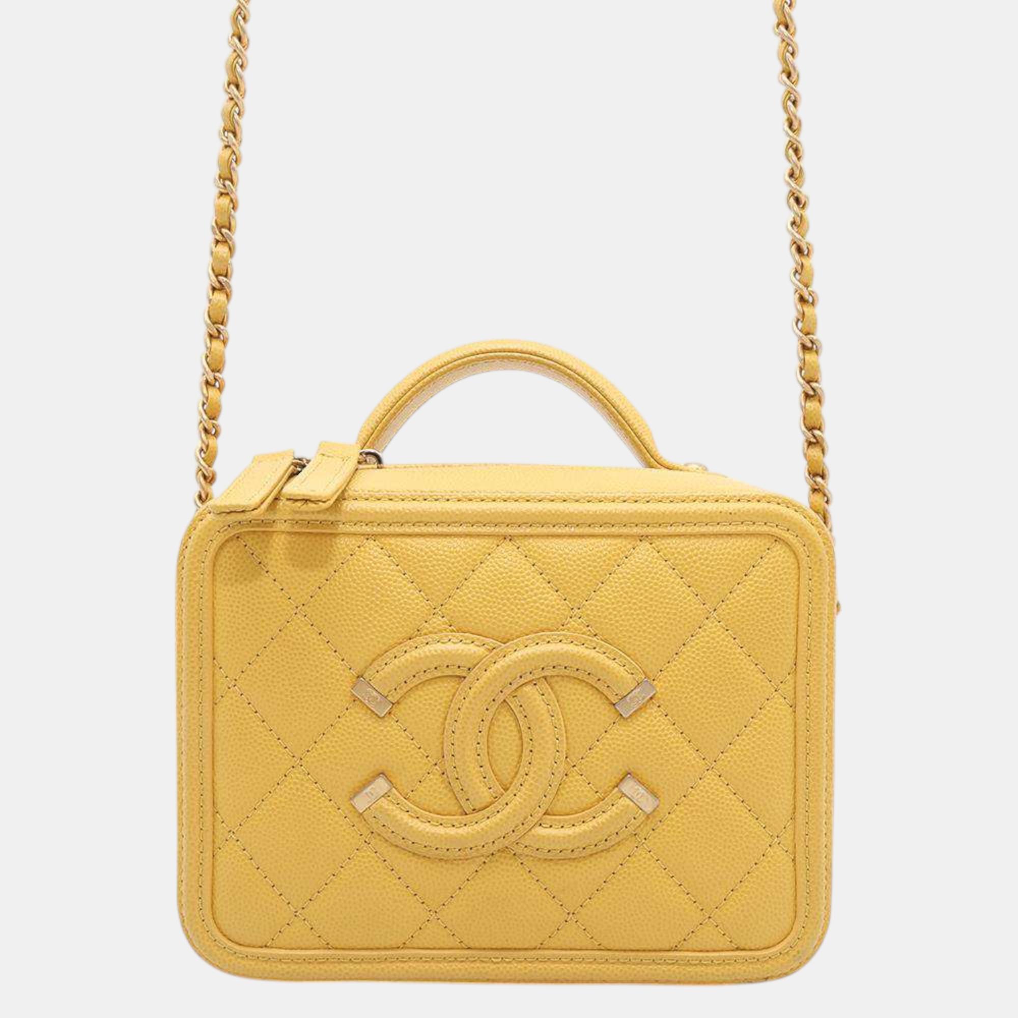 

Chanel Yellow Caviar Leather Cc filigree Vanity Bag