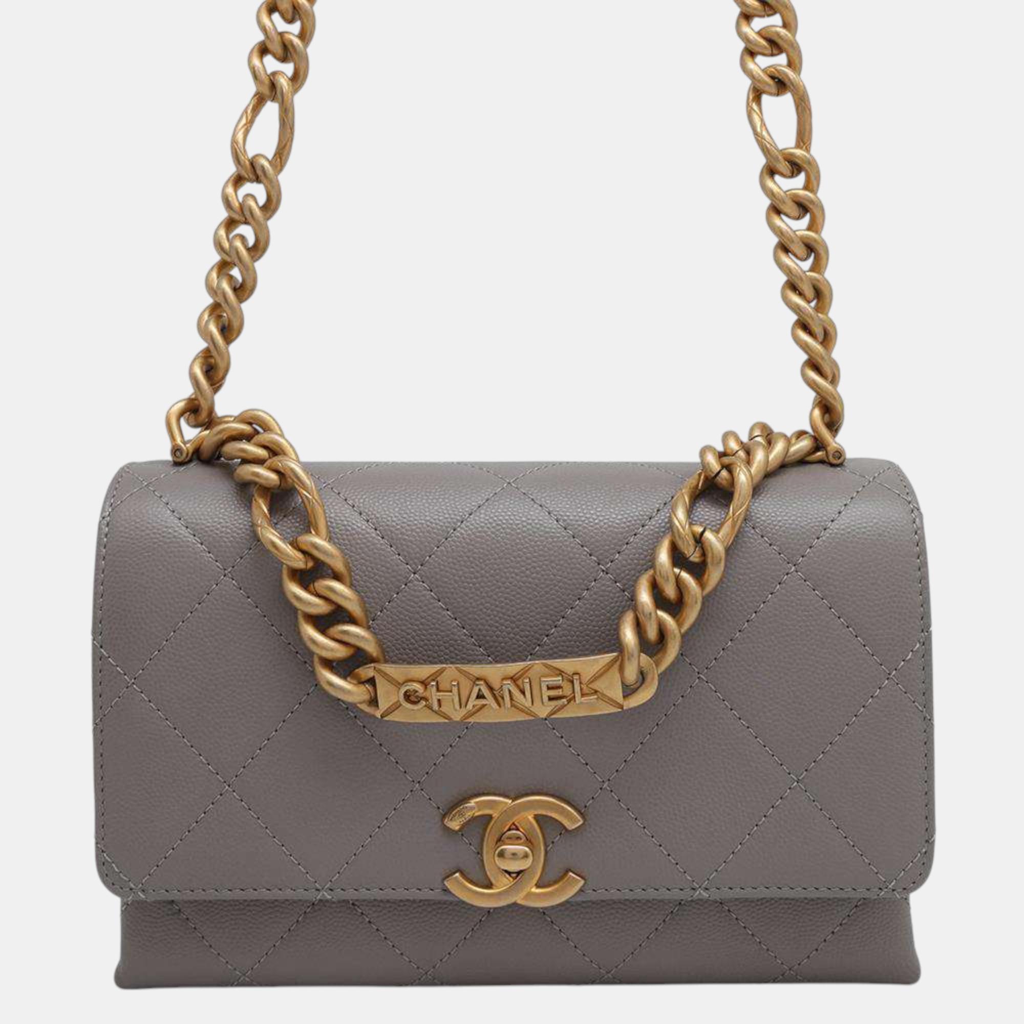 

Chanel Gray Caviar Leather Matelasse W Chain shoulder Bag, Grey