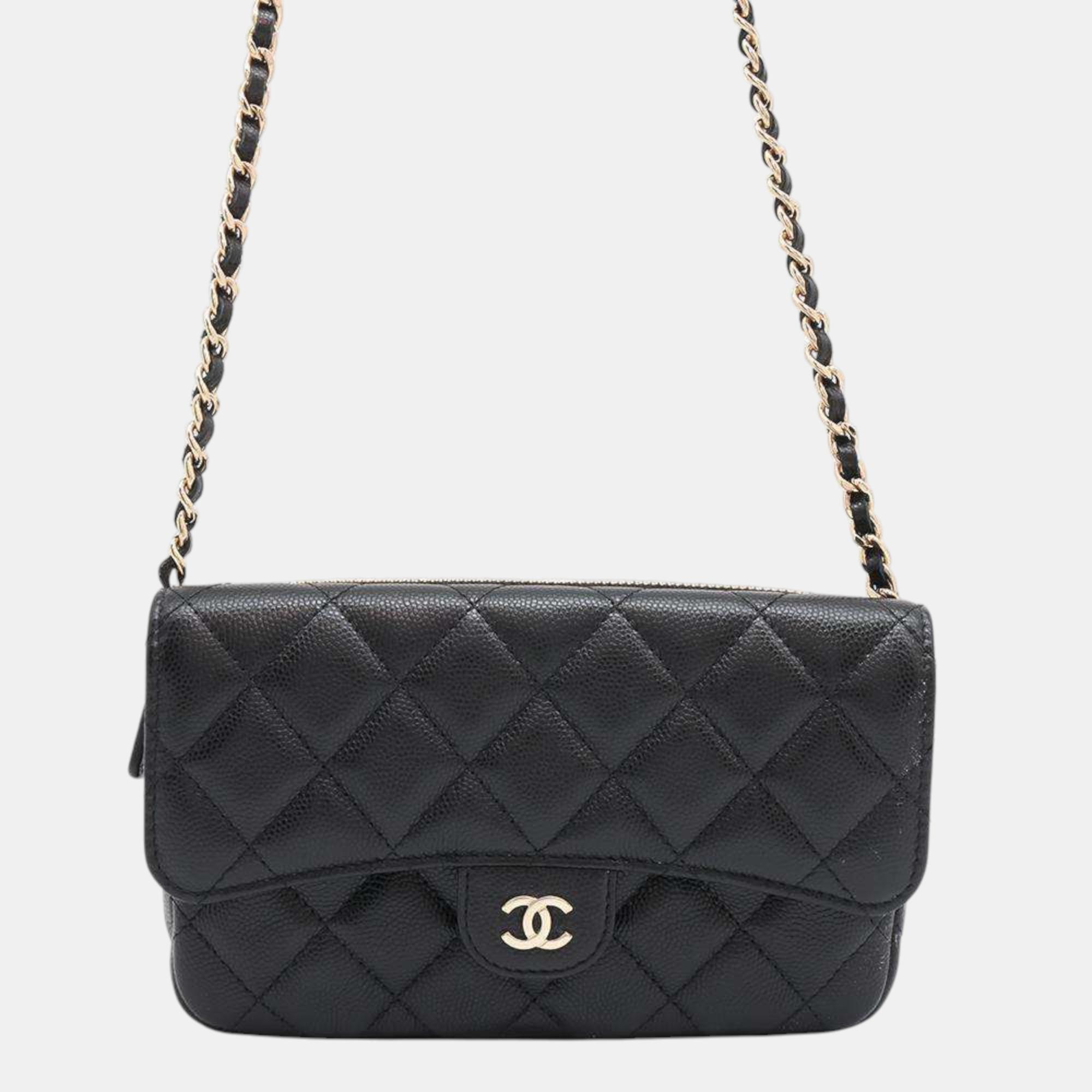 

Chanel Black Caviar Leather Matelasse Flap Chain Shoulder Bag