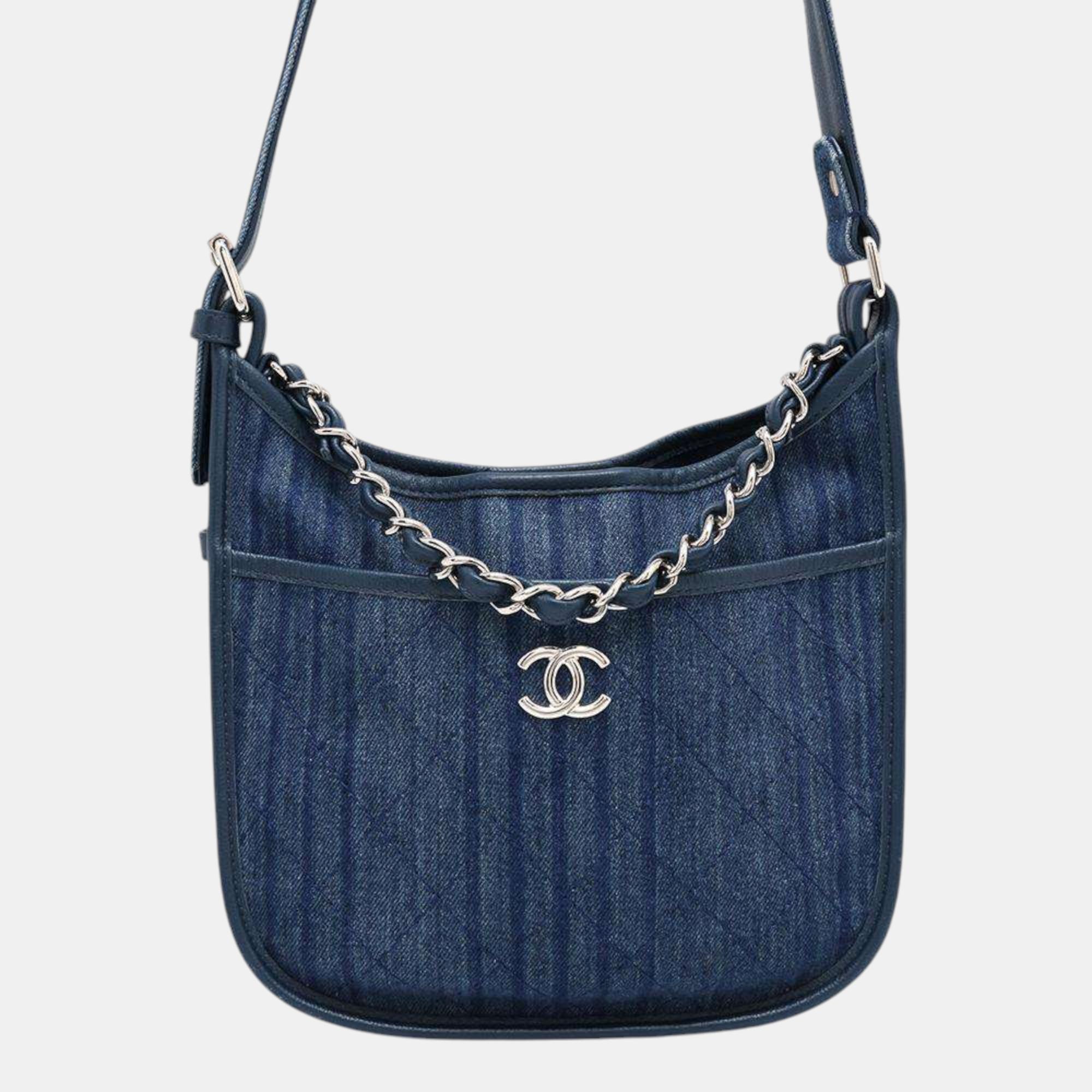 

Chanel Blue Denim Matelasse Cc Logo Hobo Bag