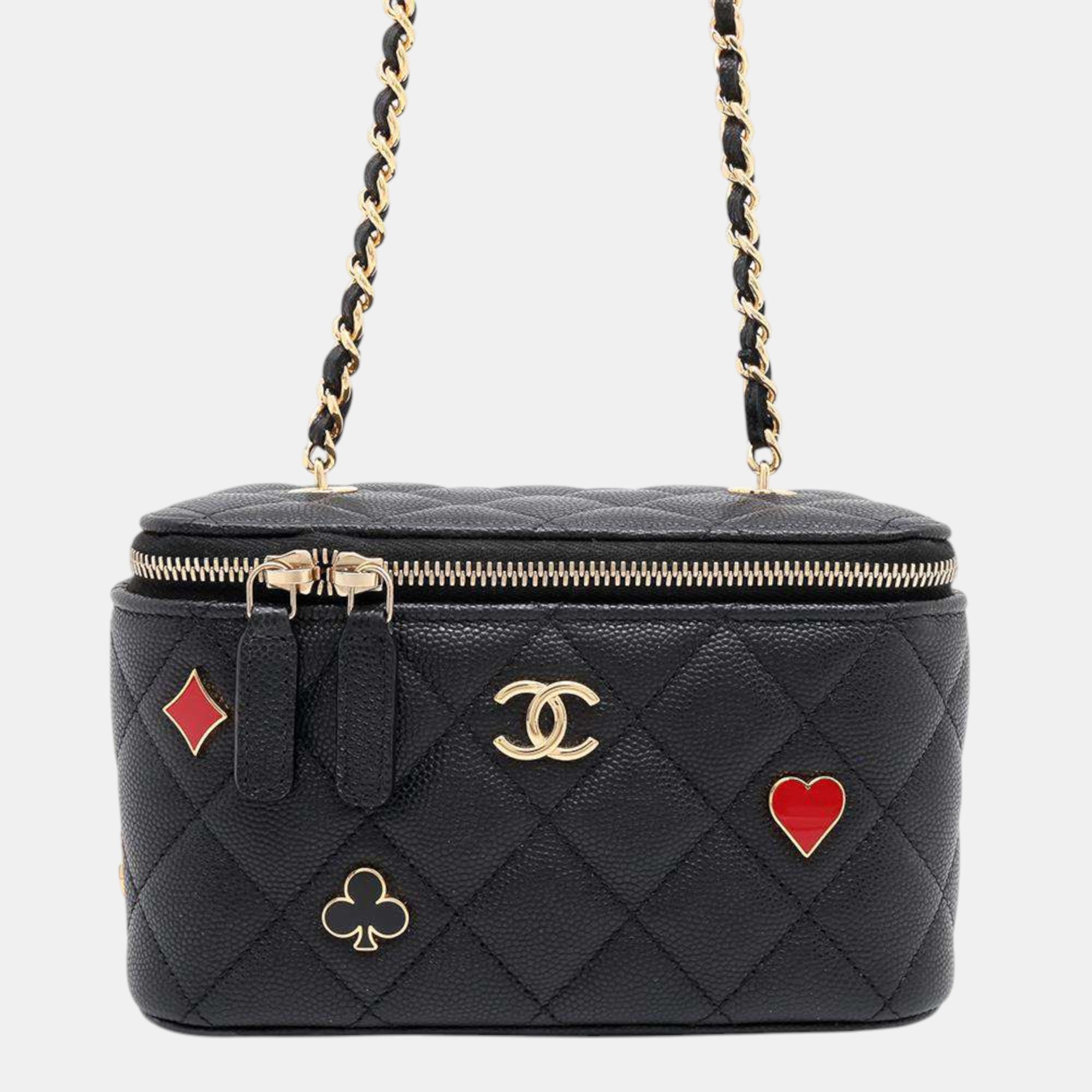 

Chanel Black Caviar Leather Chain Shoulder Vanity Bag