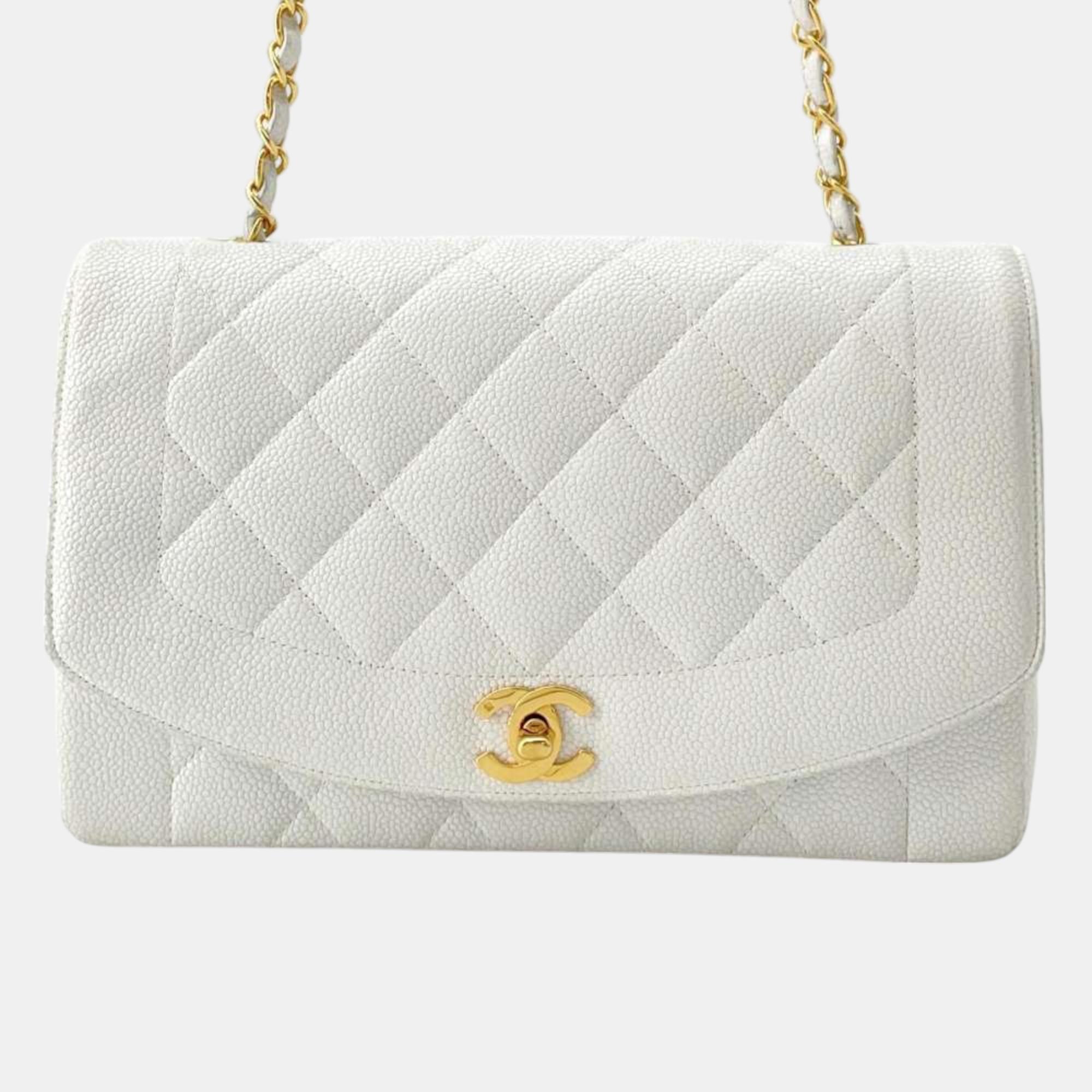 

Chanel White Caviar Leather Diana Chain Shoulder Bag