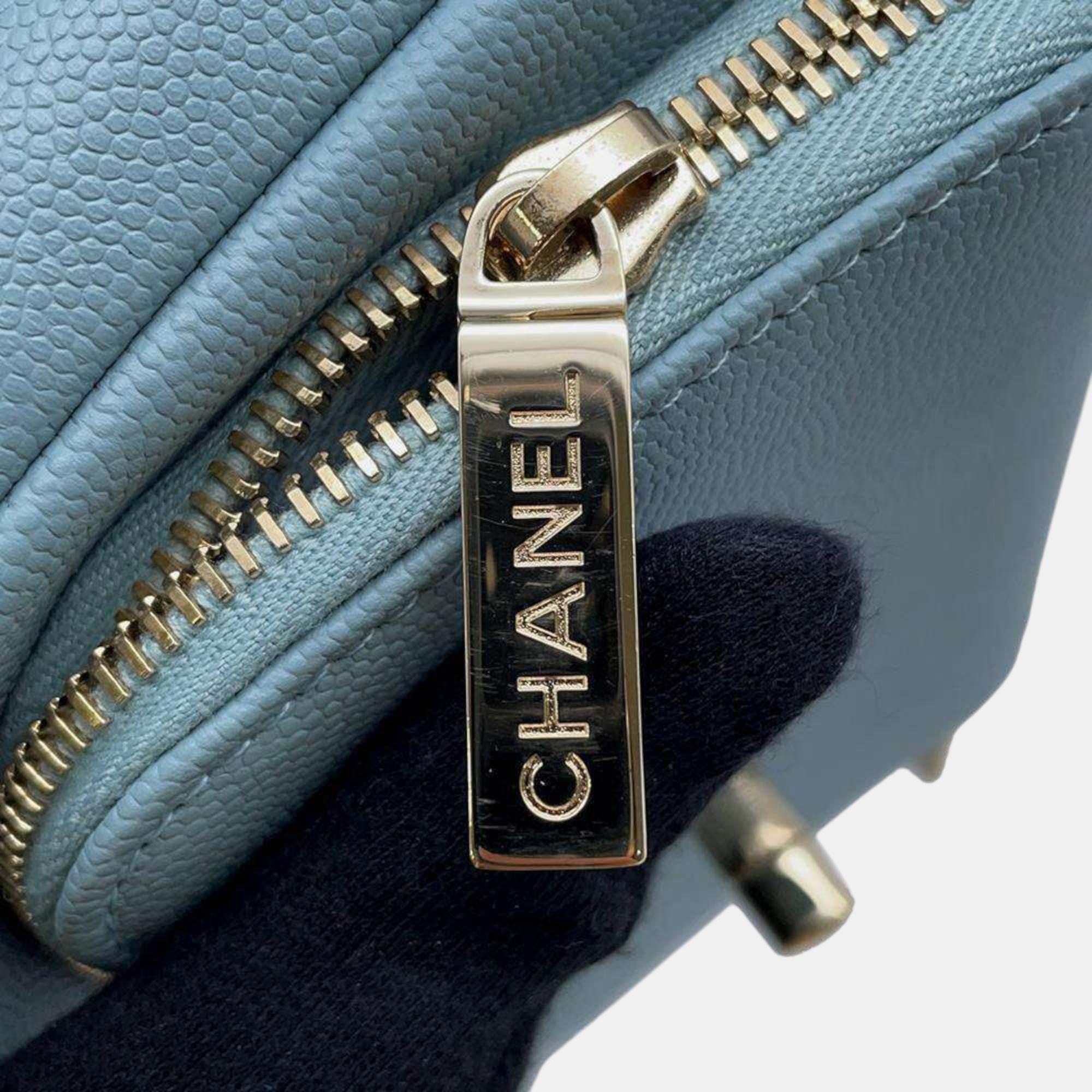 Chanel Light Blue Caviar Leather Business Affinity Chain shoulder Bag Size Small 