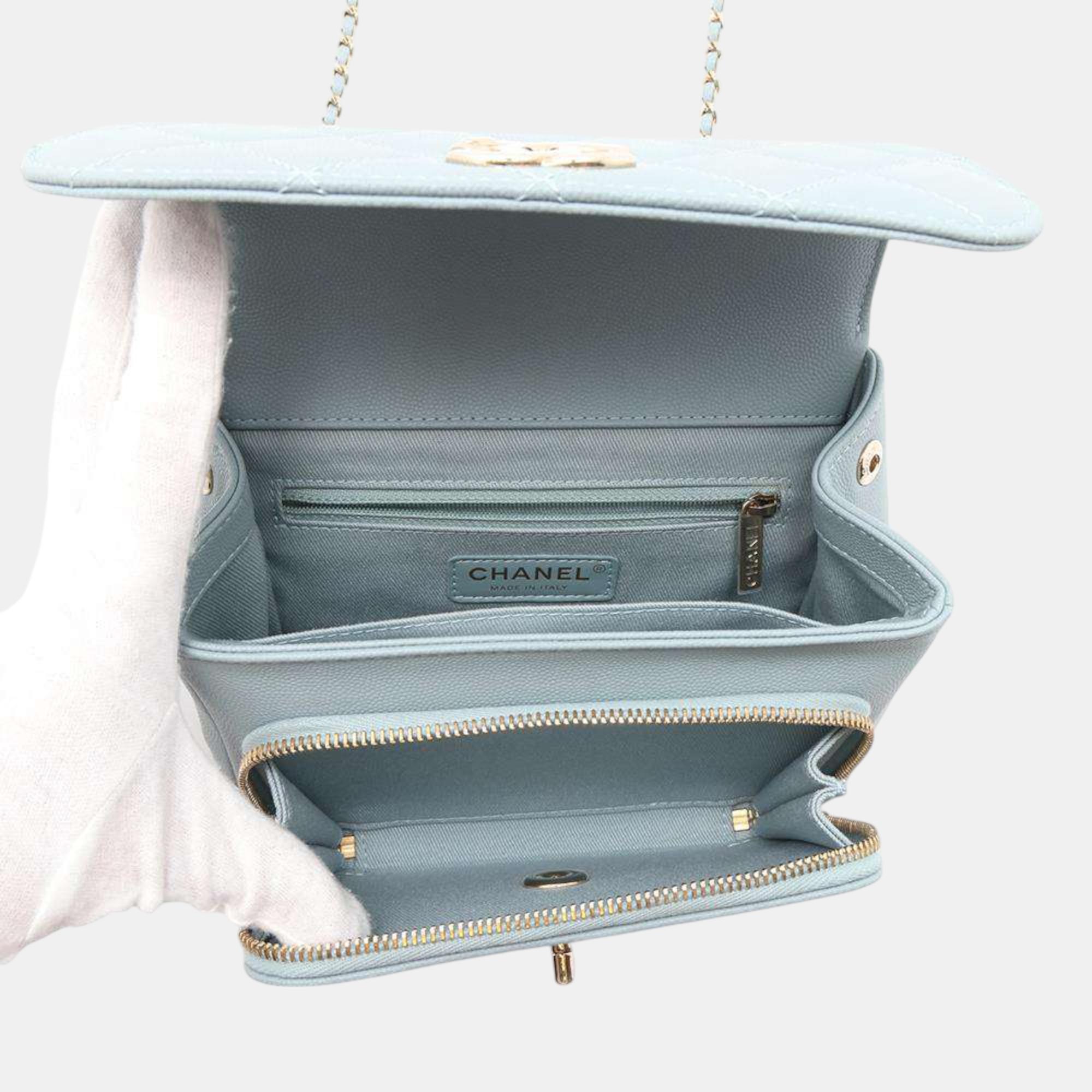 Chanel Light Blue Caviar Leather Business Affinity Chain shoulder Bag Size Small 