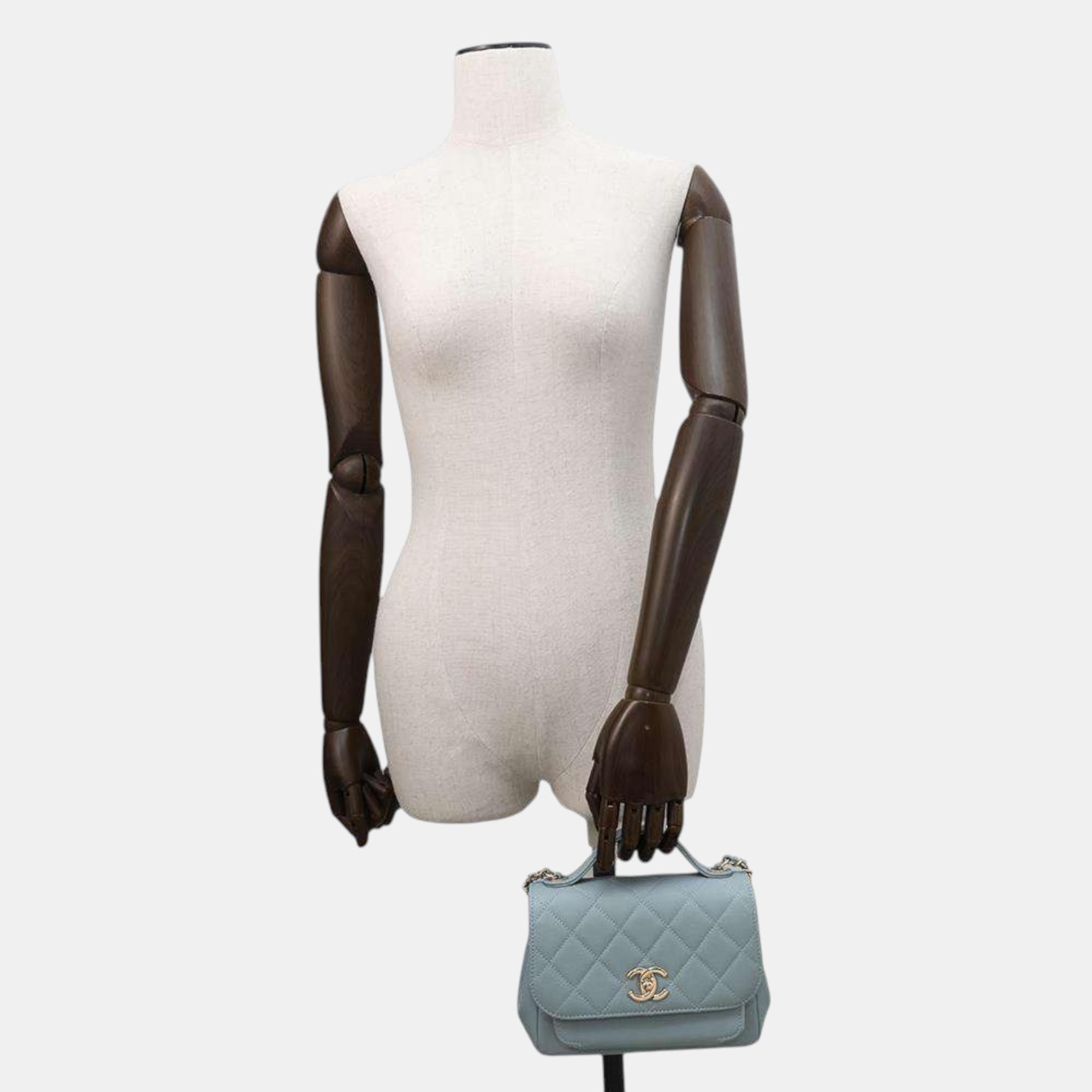 Chanel Light Blue Caviar Leather Business Affinity Chain shoulder Bag Size Small 