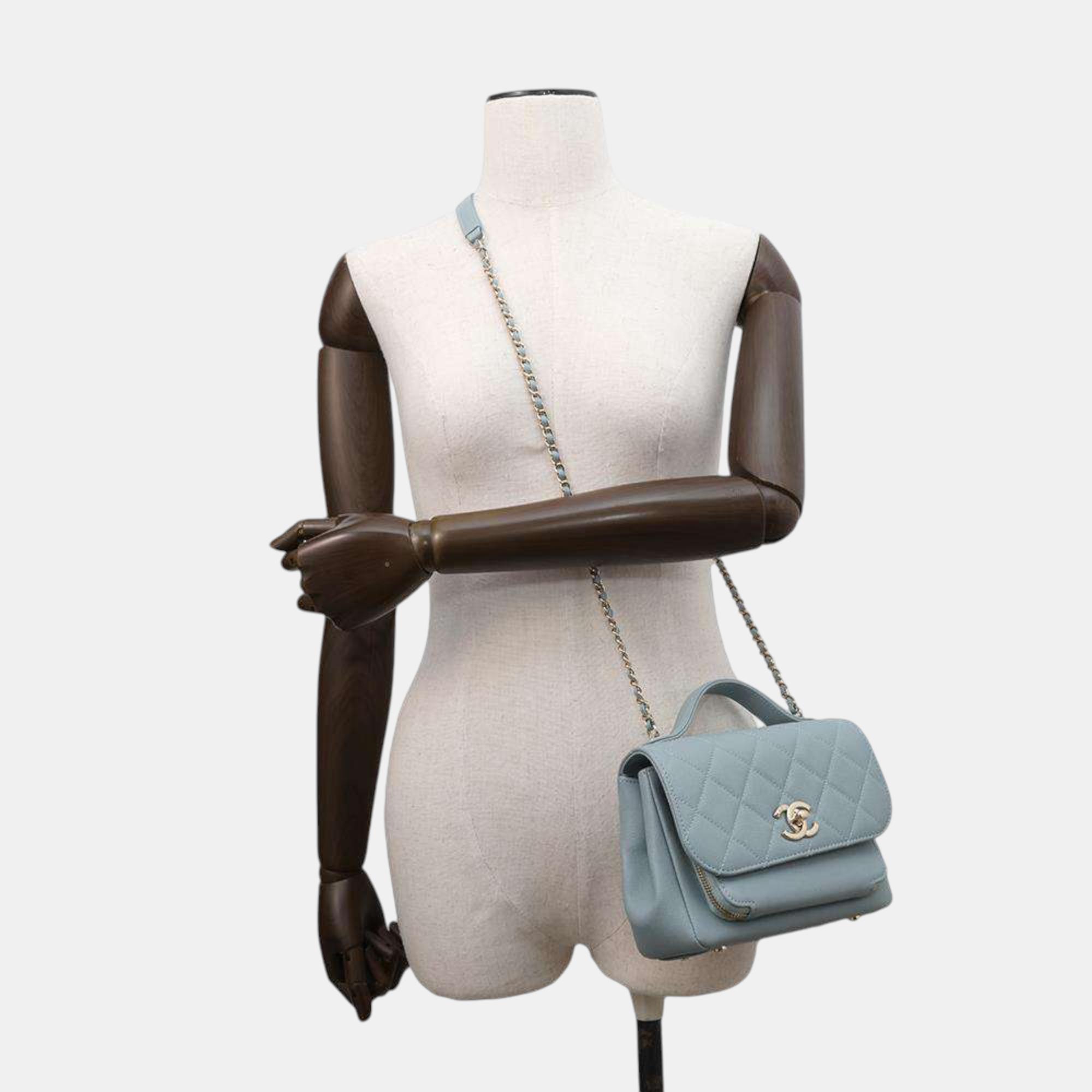 Chanel Light Blue Caviar Leather Business Affinity Chain shoulder Bag Size Small 