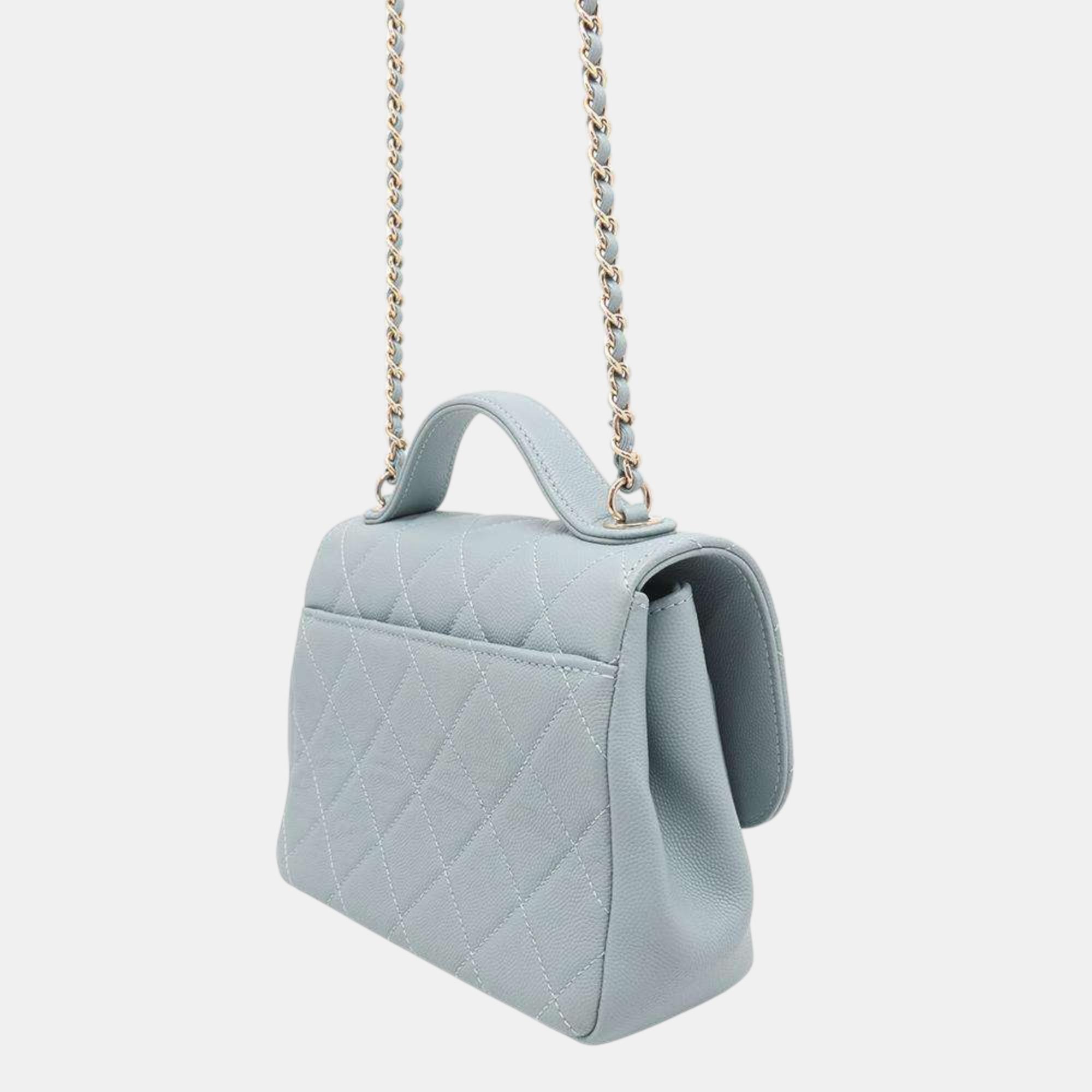 Chanel Light Blue Caviar Leather Business Affinity Chain shoulder Bag Size Small 