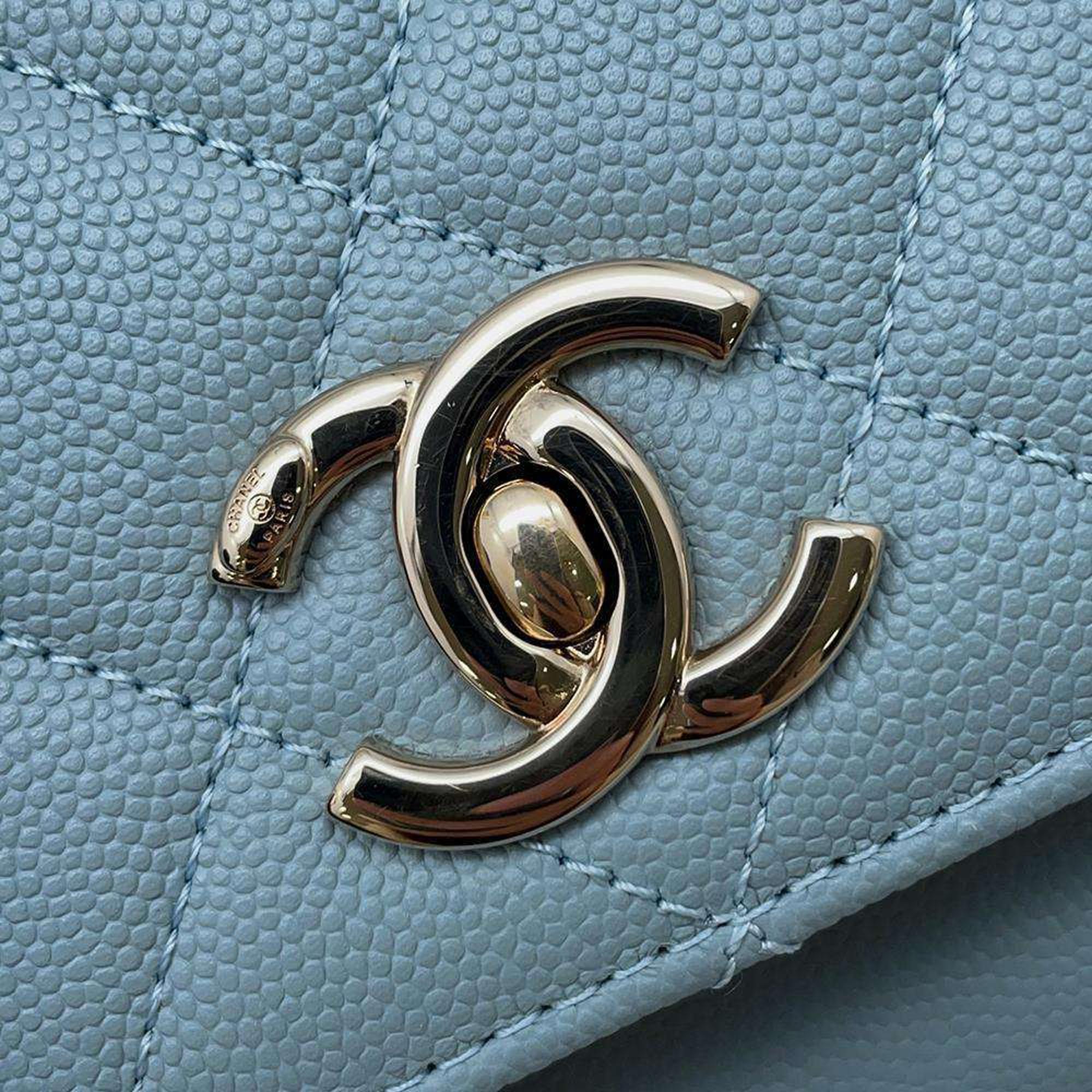 Chanel Light Blue Caviar Leather Business Affinity Chain shoulder Bag Size Small 